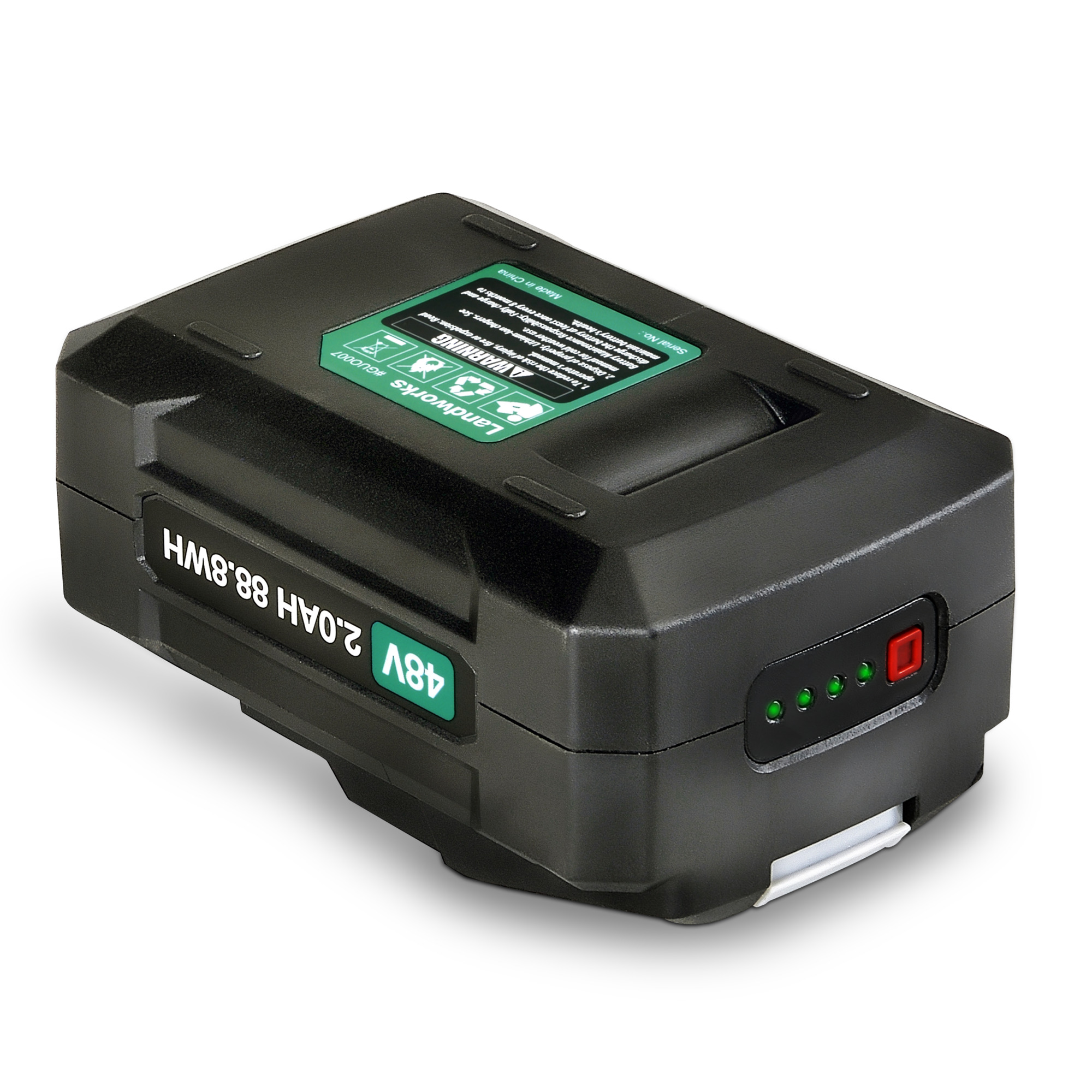 Landworks Lithium Ion Rechargeable Battery — 48V DC, 2Ah, Impact Resistant, Model# TRI-GUO007