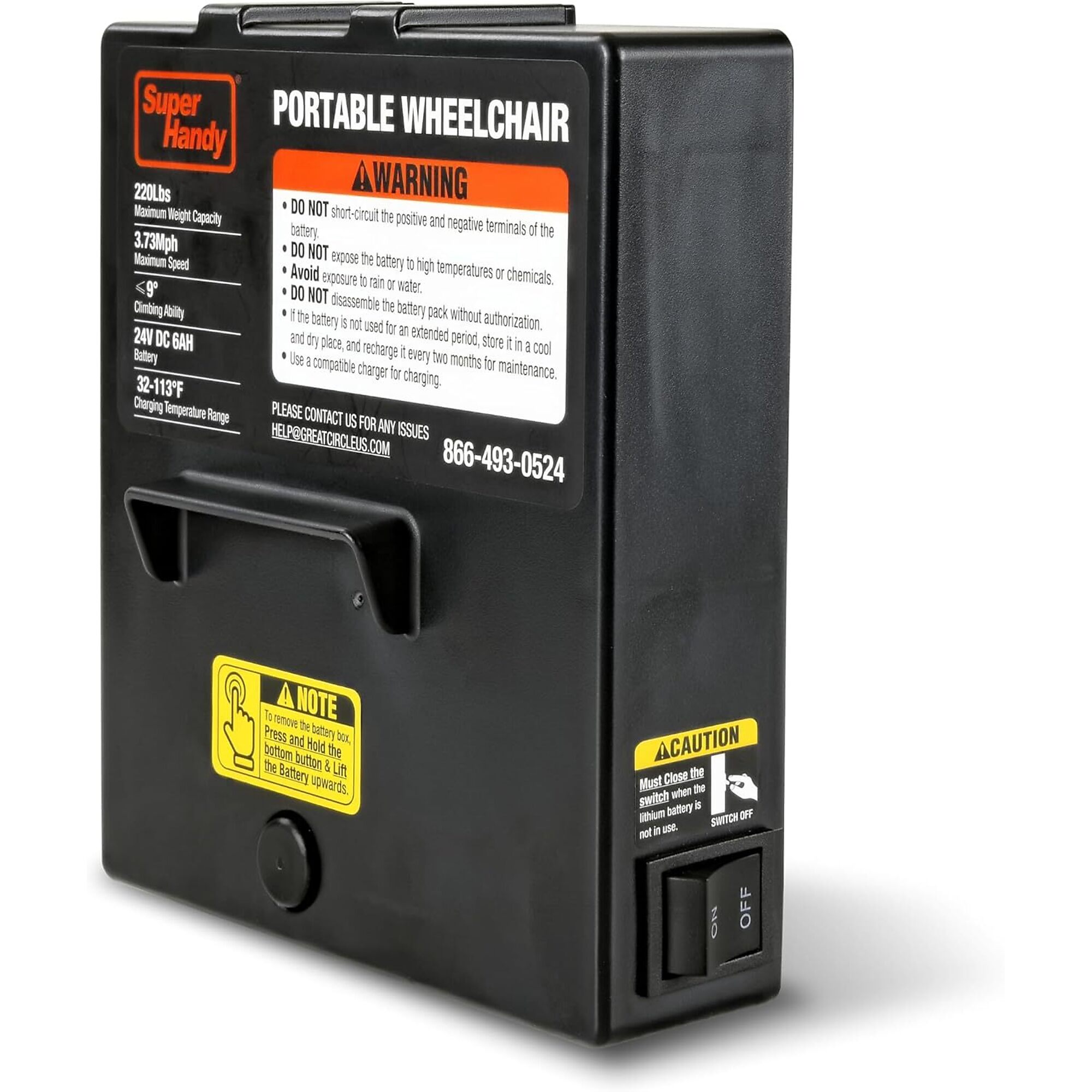 SuperHandy Wheelchair Replacement Battery — 24V, 6Ah, Lithium, Lightweight, Portable, TRI-GUT163, Model# TRI-GUT163