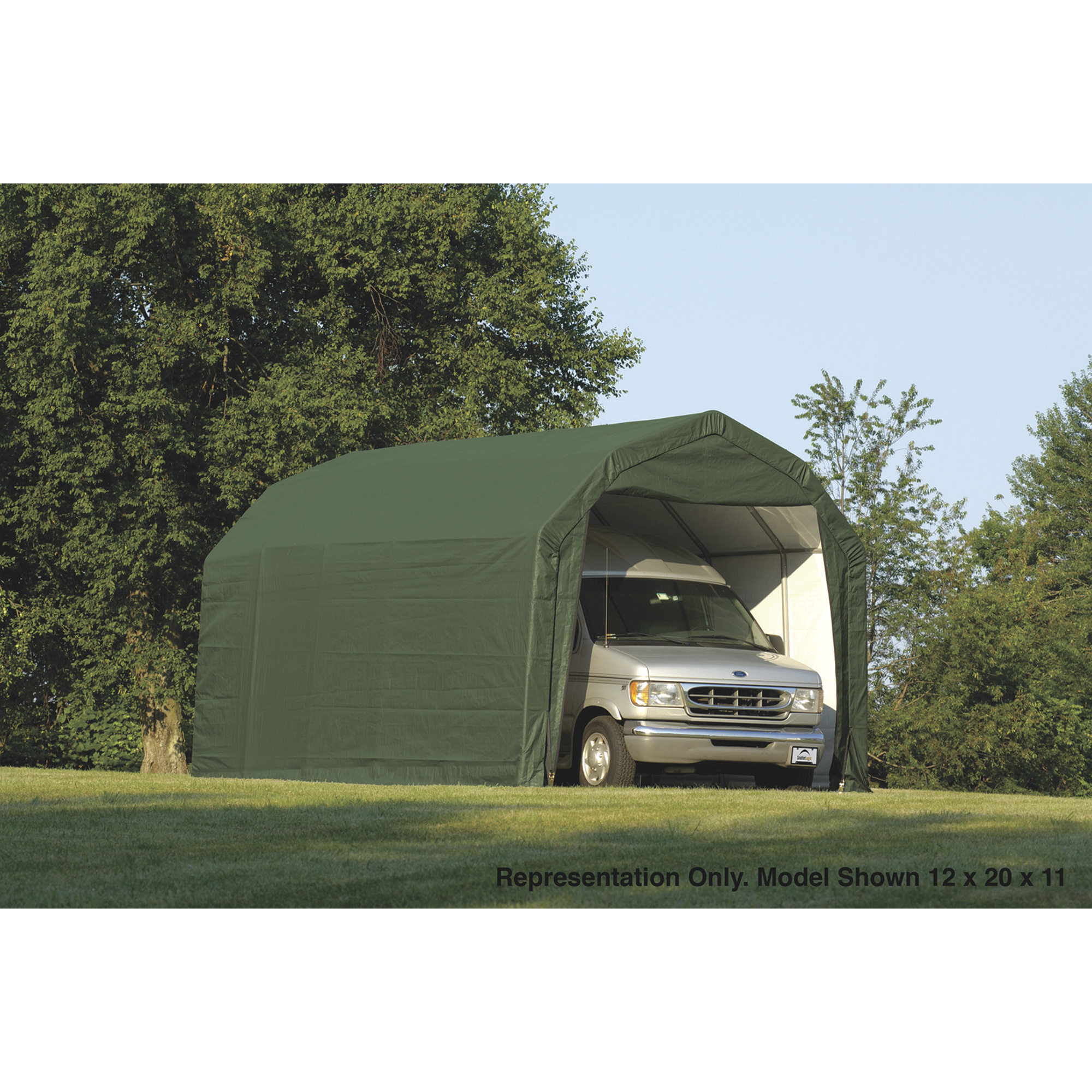 ShelterLogic 12Ft.W Homestead Barn Style Garage, 28ft.L x 12ft.W x 11ft.H, Green, Model# 90254