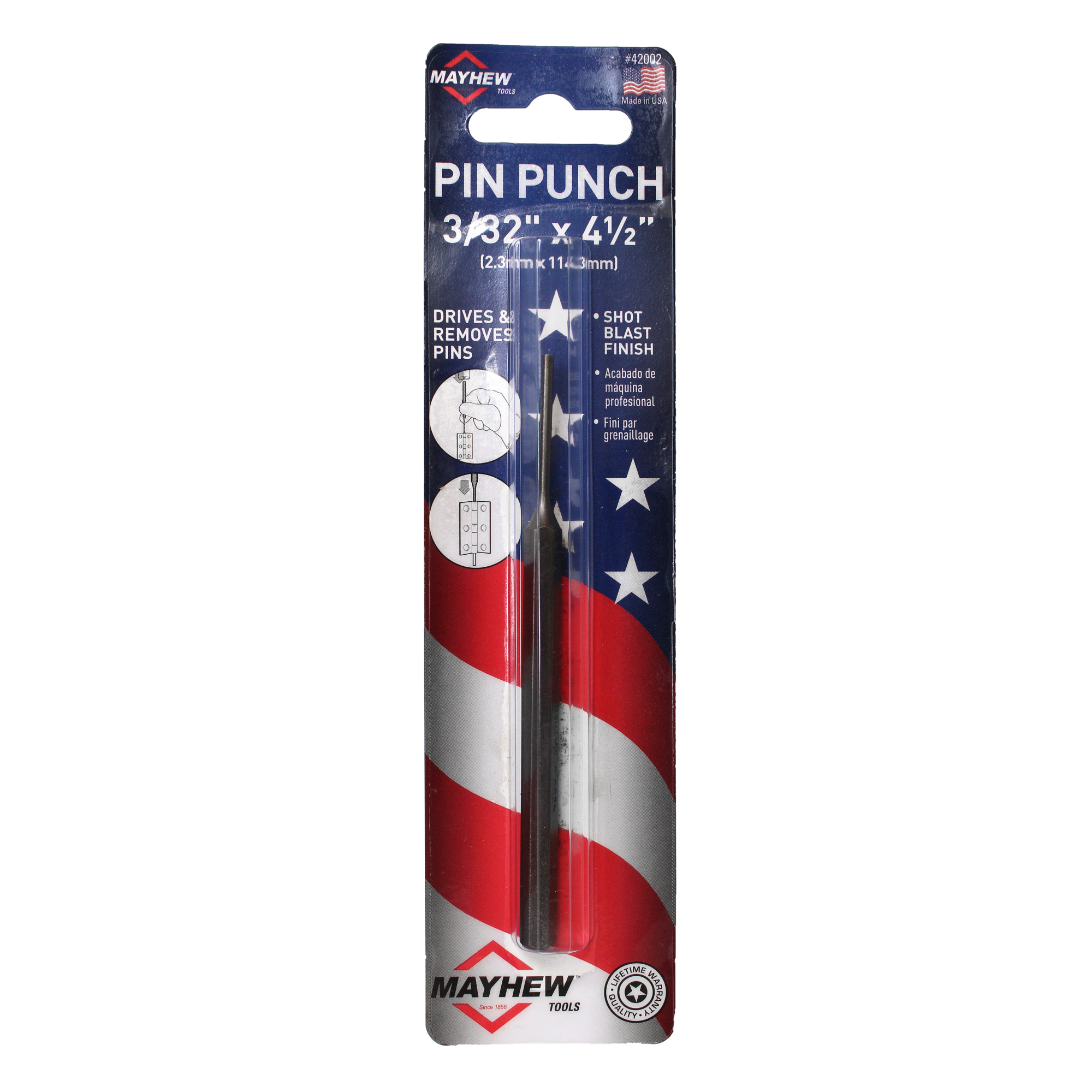 Mayhew Tools Pin Punch 3/32 x 4-1/2" 42002, Carded