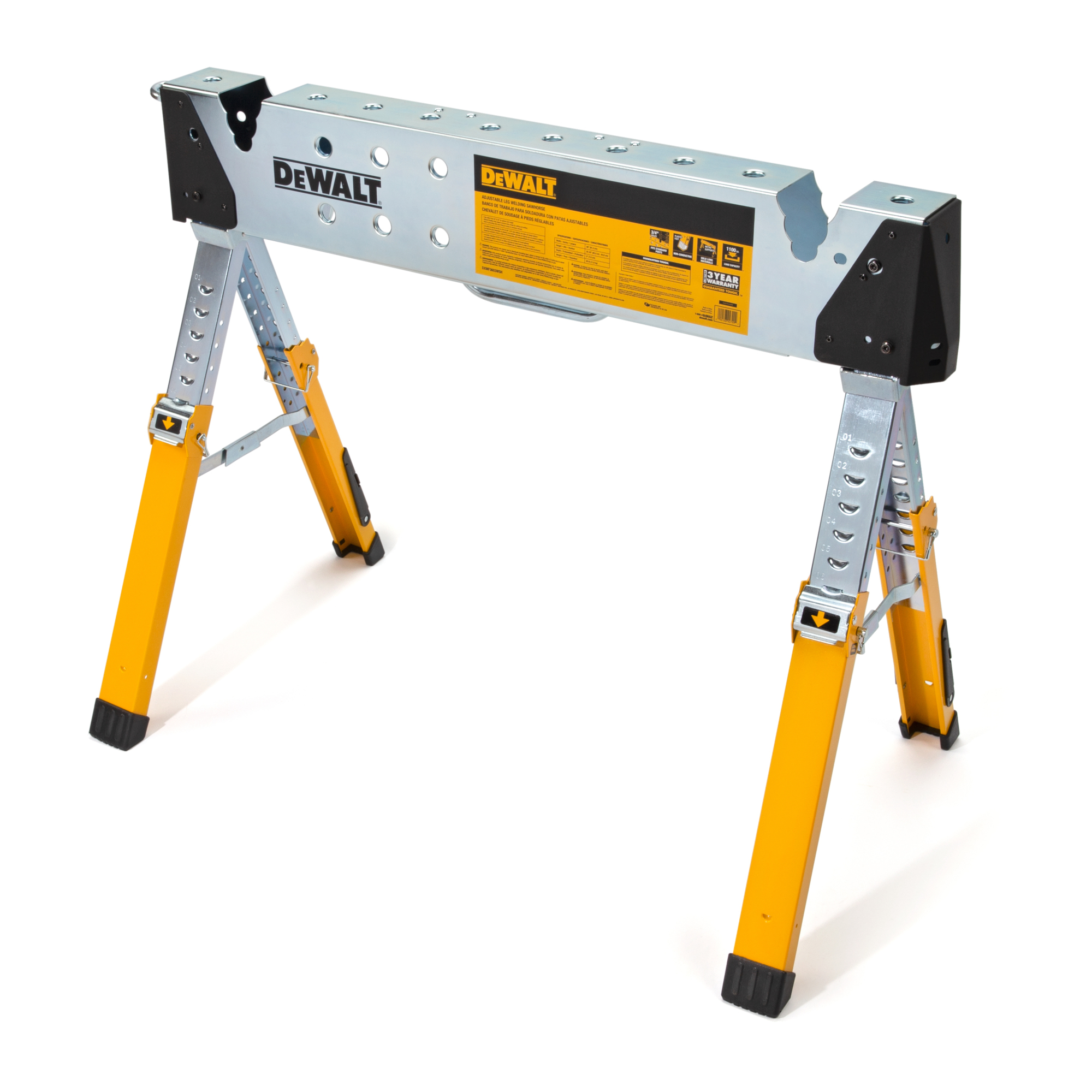 DeWALT Adjustable Height Portable Steel Welding Sawhorse — 36in. x 3in. Surface, 25–33in. Height, 1100-Lb. Capacity, Model# DXMF3603WSH