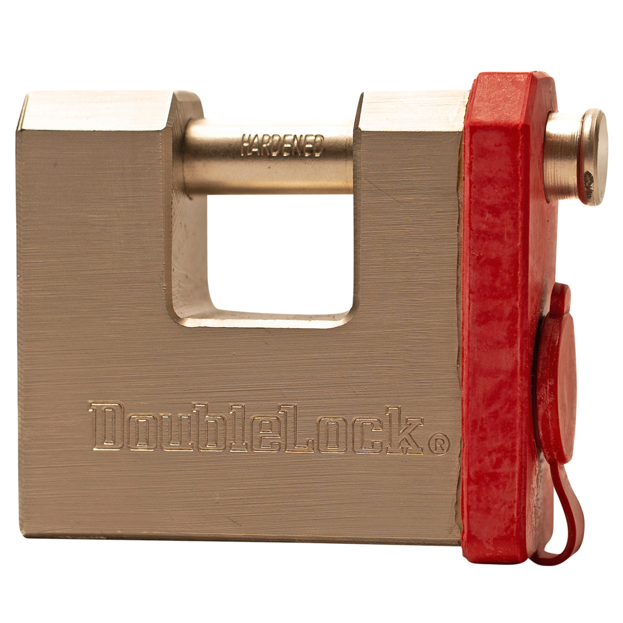 DoubleLock USA Falcon X Max-Duty Padlock — Brass and Steel, Red End Cap, Heavy-Duty Locking Dowel, 5 Precision Keys, Model# 990-222A