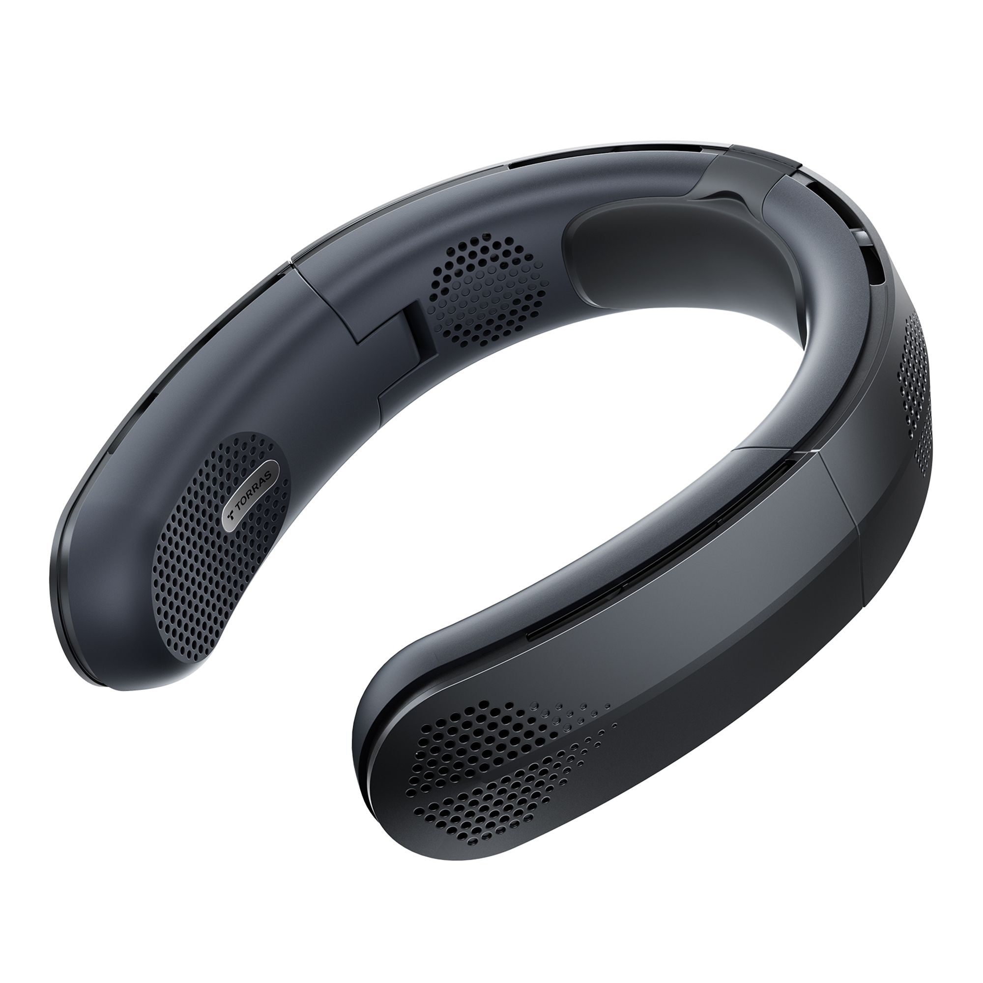 Torras Coolite Portable Foldable Neck Fan — Space Black, 6,450 RPM, 6 Airflow Outlets, 4,000mAh Battery, Model# TORSX00FG2D001
