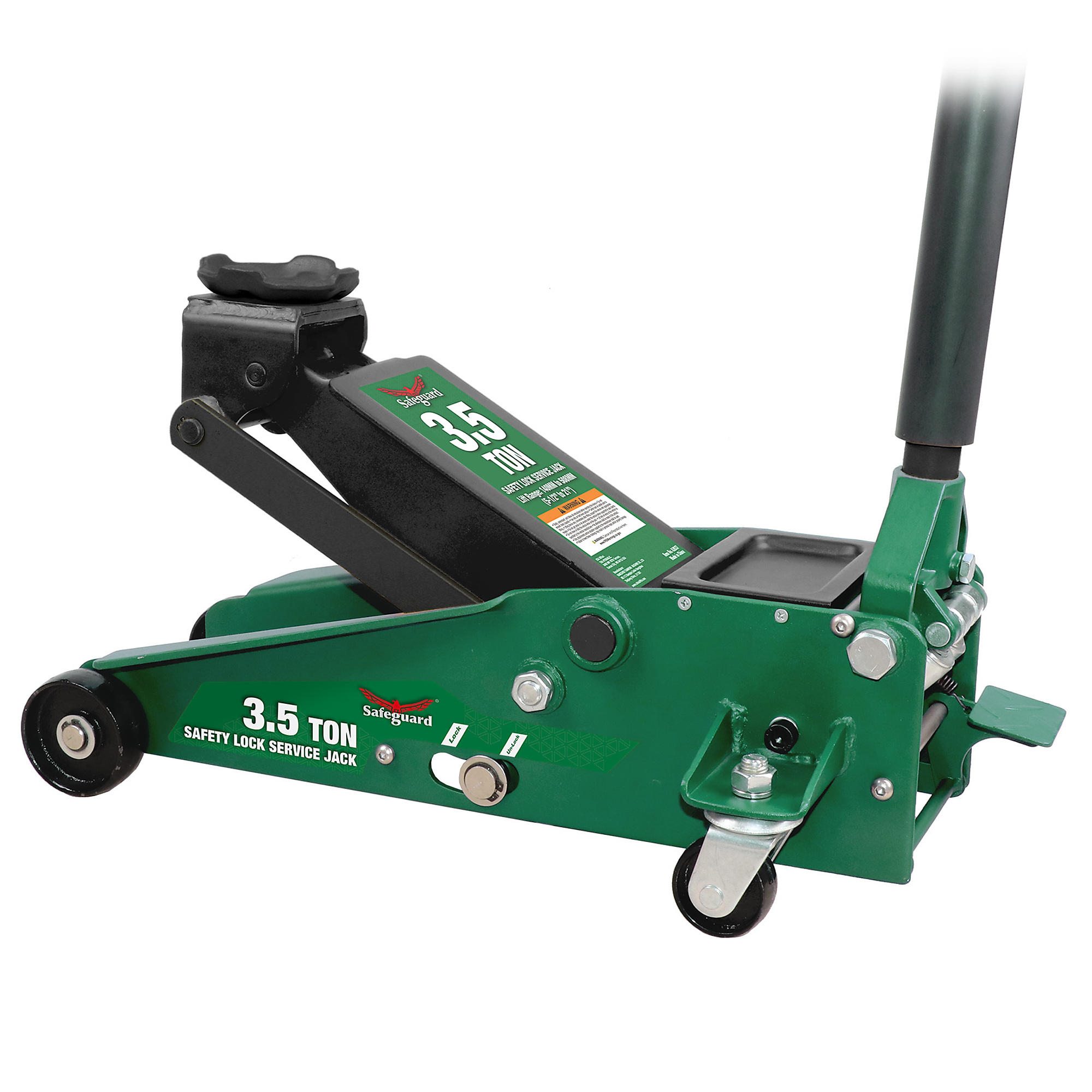 Safeguard Safety Lock Service Jack — 3.5-Ton Capacity, 5.5in. to 20in. Lift Range, Heavy-Duty Chassis, Model# 62037