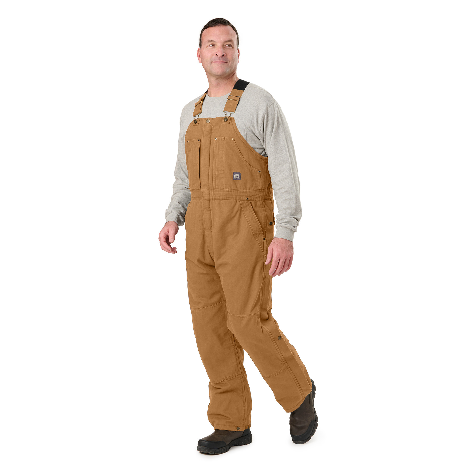 Berne Apparel Org Wshd Ins Bib Ovrl Brn S