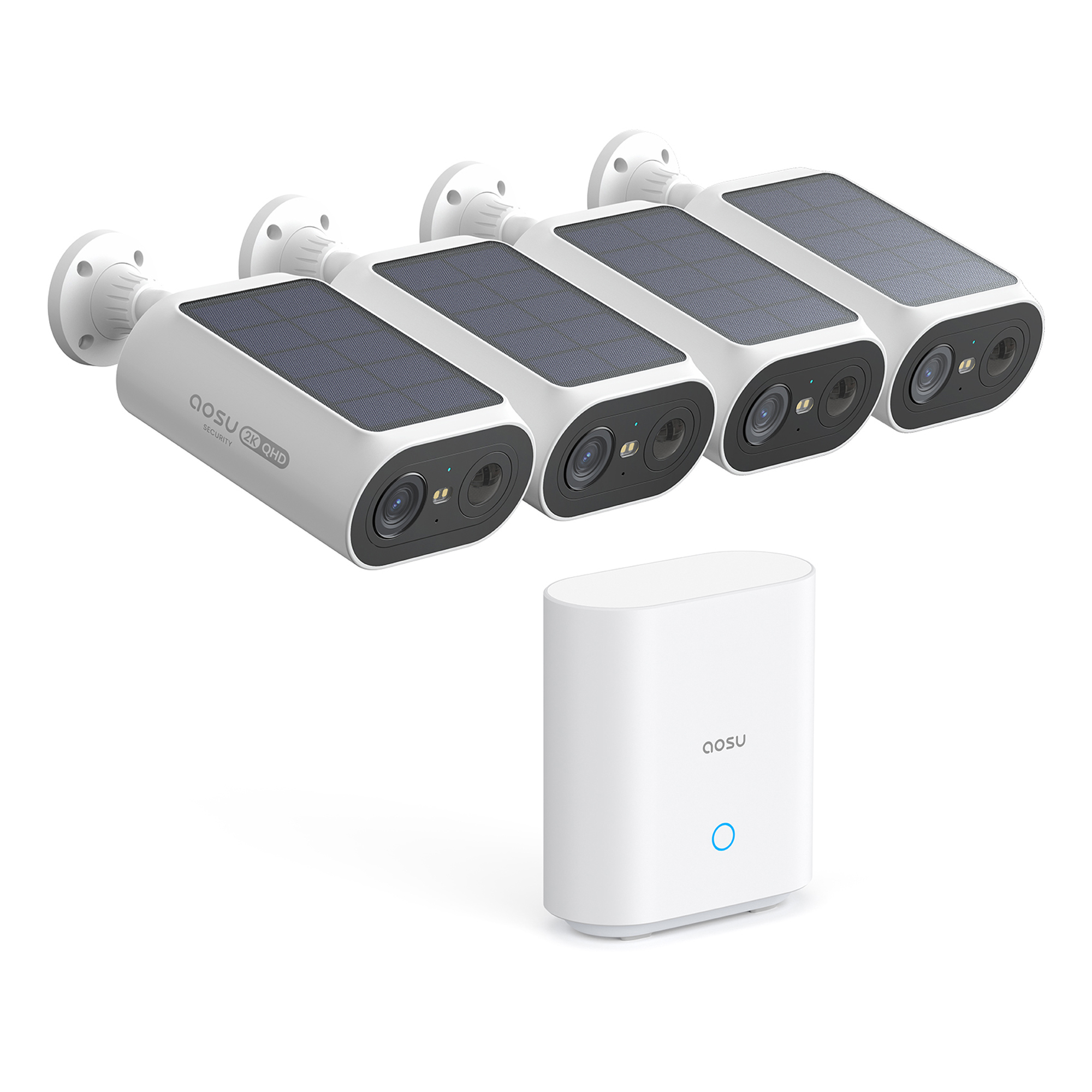 Aosu 2K QHD Dual-Band Wi-Fi Outdoor Solar Camera Pro System — 4 Cameras, AI-Smart, 32 GB Storage, Model# C8E-4H