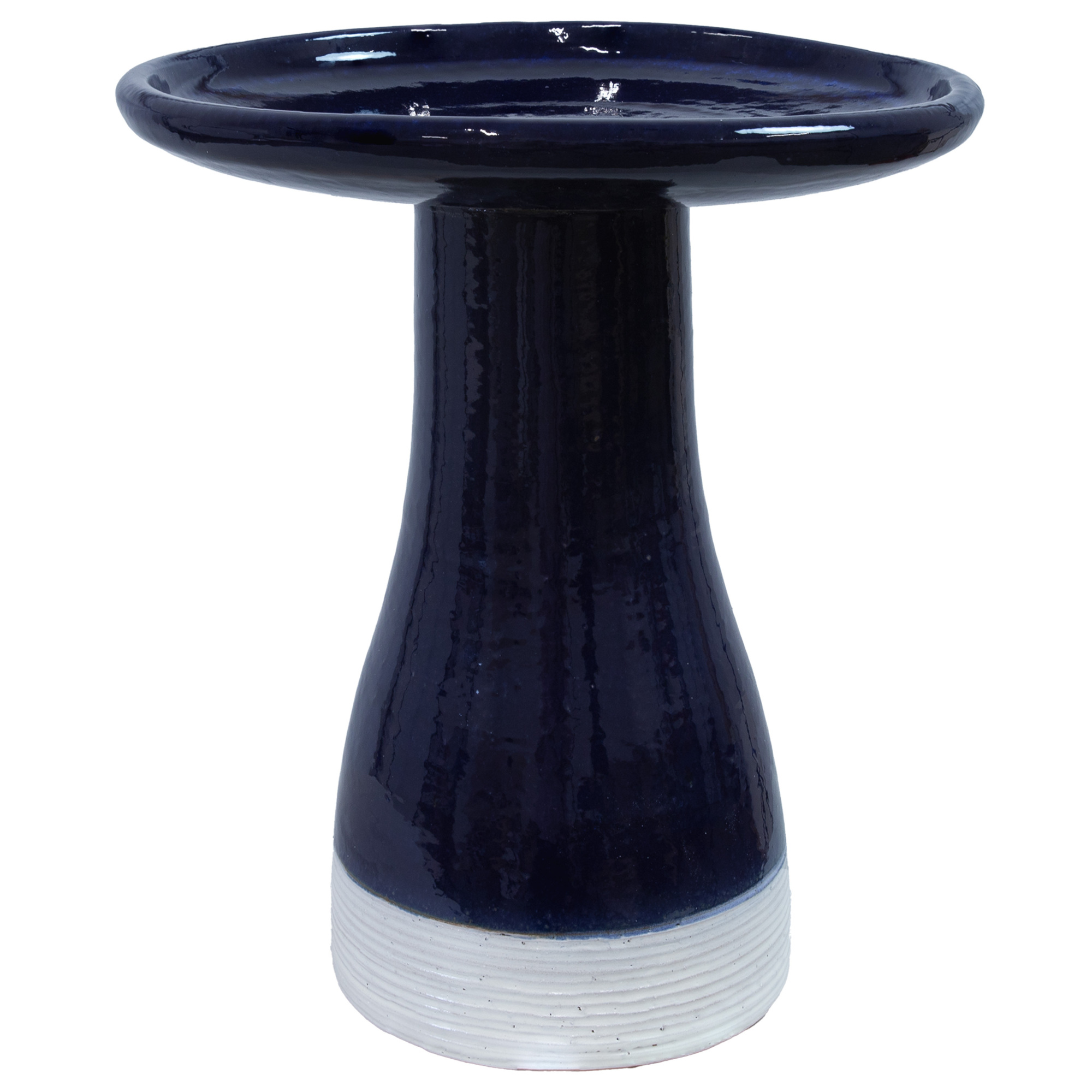 Sunnydaze Decor Outdoor Ceramic Bird Bath — 18in. dia., 1 Gal. Capacity, Hand-Painted, Weather-Resistant, Midnight Blue, Model# AP-8401