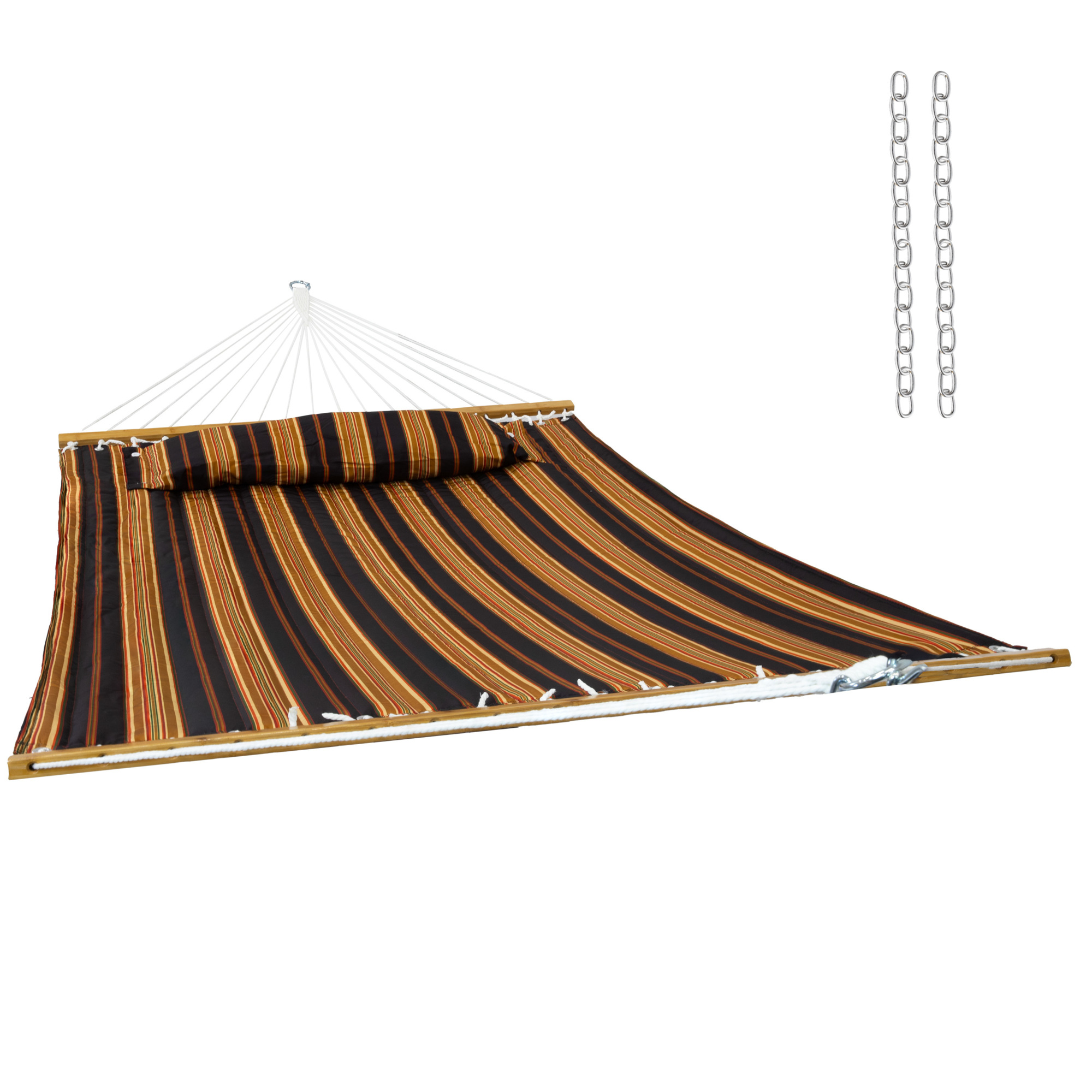 Sunnydaze Decor Extra-Large Quilted 2-Person Hammock — 77.5in. x 55in., 450-Lb. Capacity, Polyester, Woodland Stripe, Model# LY-QFHL-GS