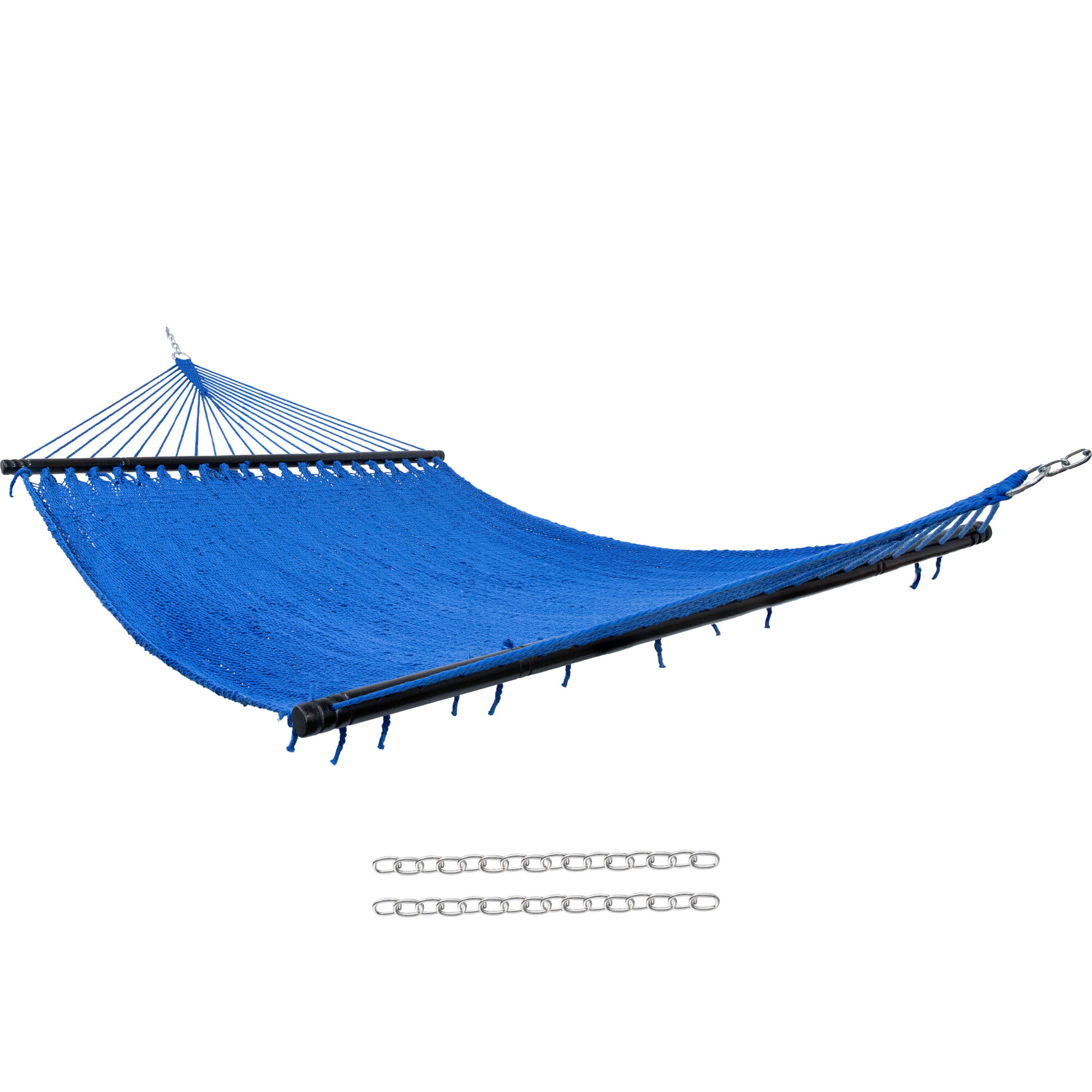 Sunnydaze Large Double Wide Two-Person Polyester Rope Hammock — 600-Lb. Capacity, Spreader Bars, Blue, Model# LY-CJH-BLUE