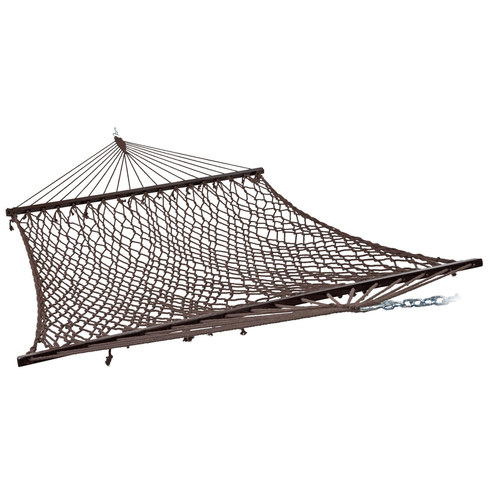 Sunnydaze Decor Large Two-Person Rope Hammock — 65% Cotton/35% Polyester, Wooden Spreader Bars, Brown, Model# LY-CDWHWS-BROWN
