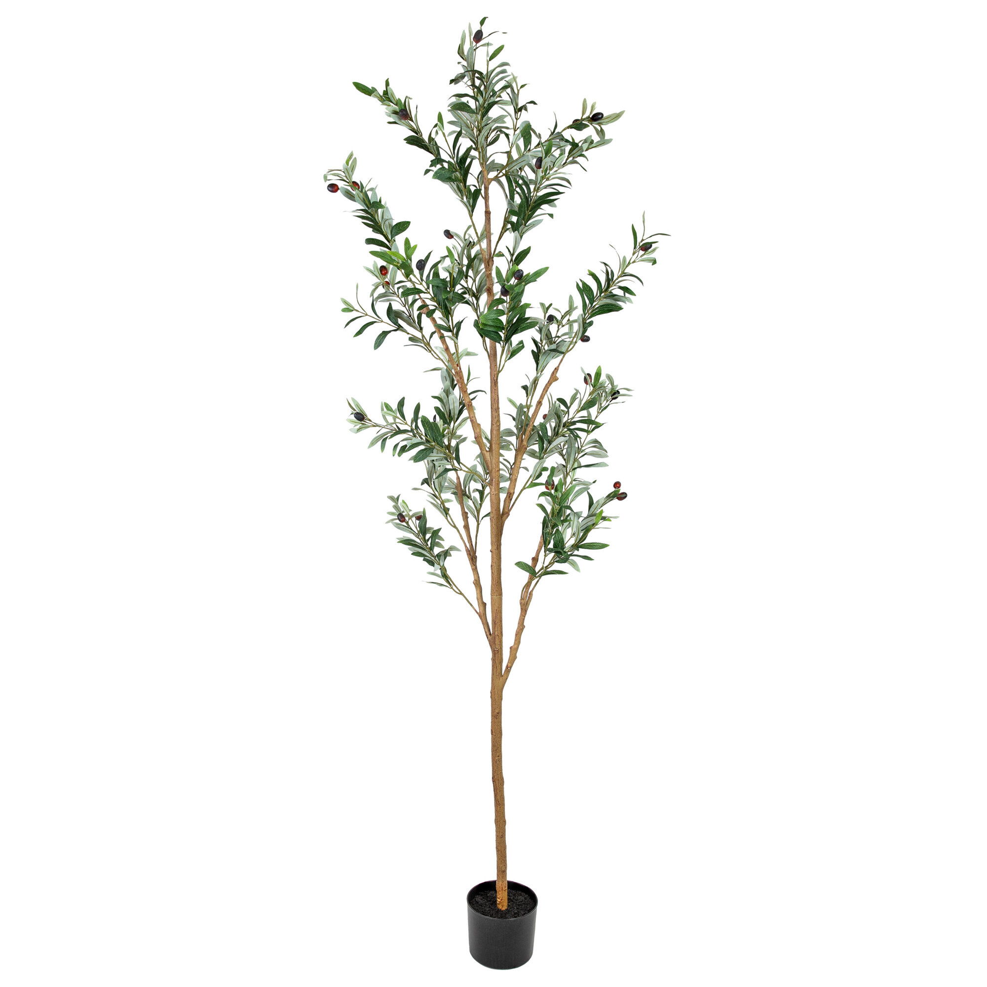 Sunnydaze Decor Artificial Olive Tree — 7ft., Silk Leaves, Black Planter Base, Model# QCW-3971
