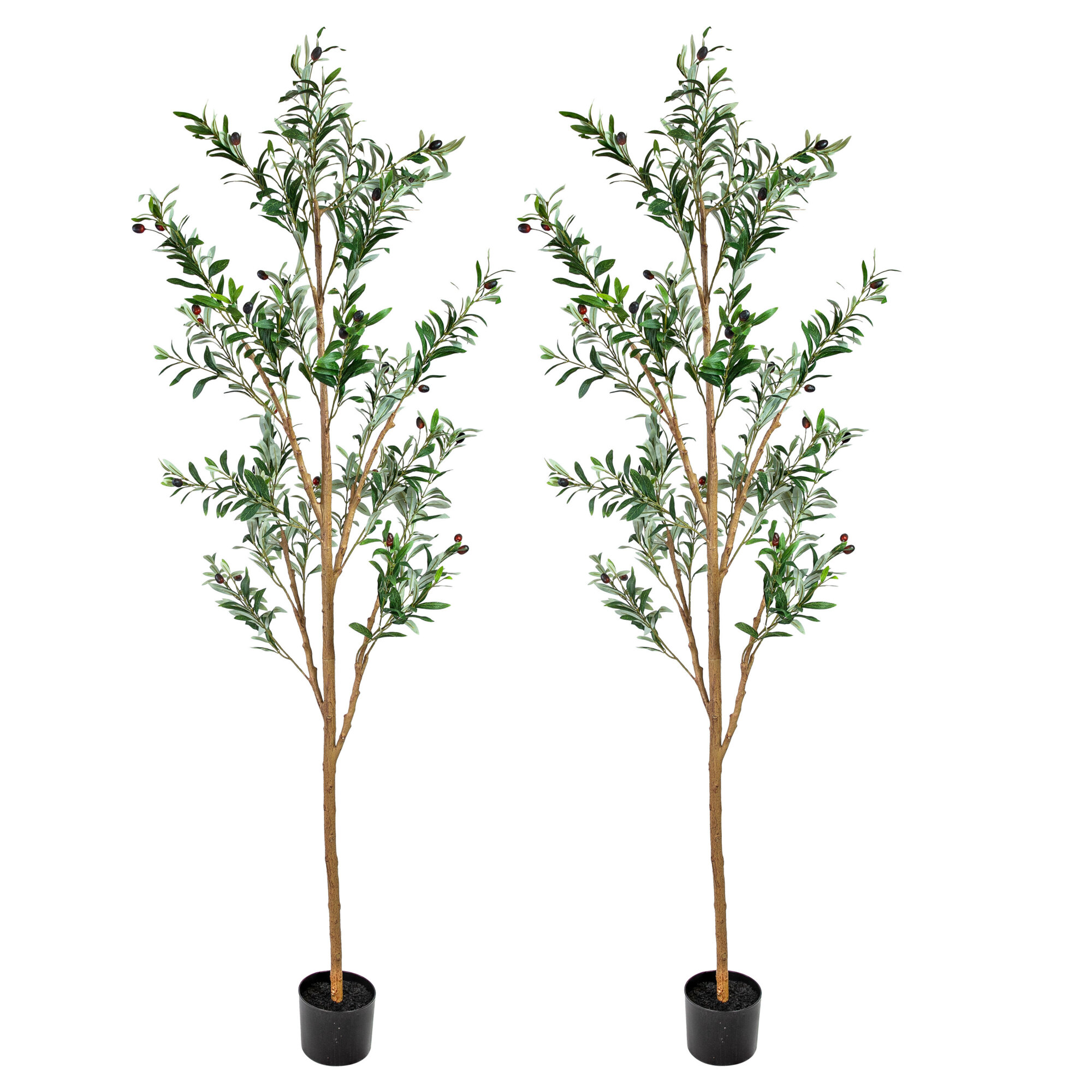 Sunnydaze Decor Artificial Olive Tree — 6ft., Faux Silk Plant, Black Planter Base, 2 Pcs, Model# QCW-3732