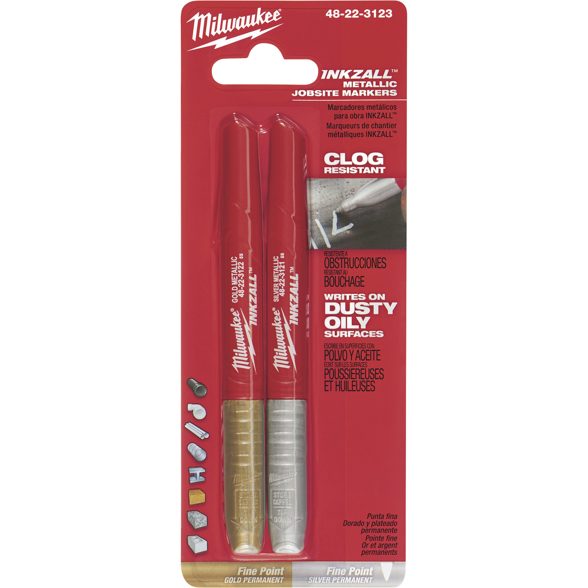 Milwaukee Inkzall Fine Point Markers — 2-Pk., Silver/Gold, Model# 48-22-3123