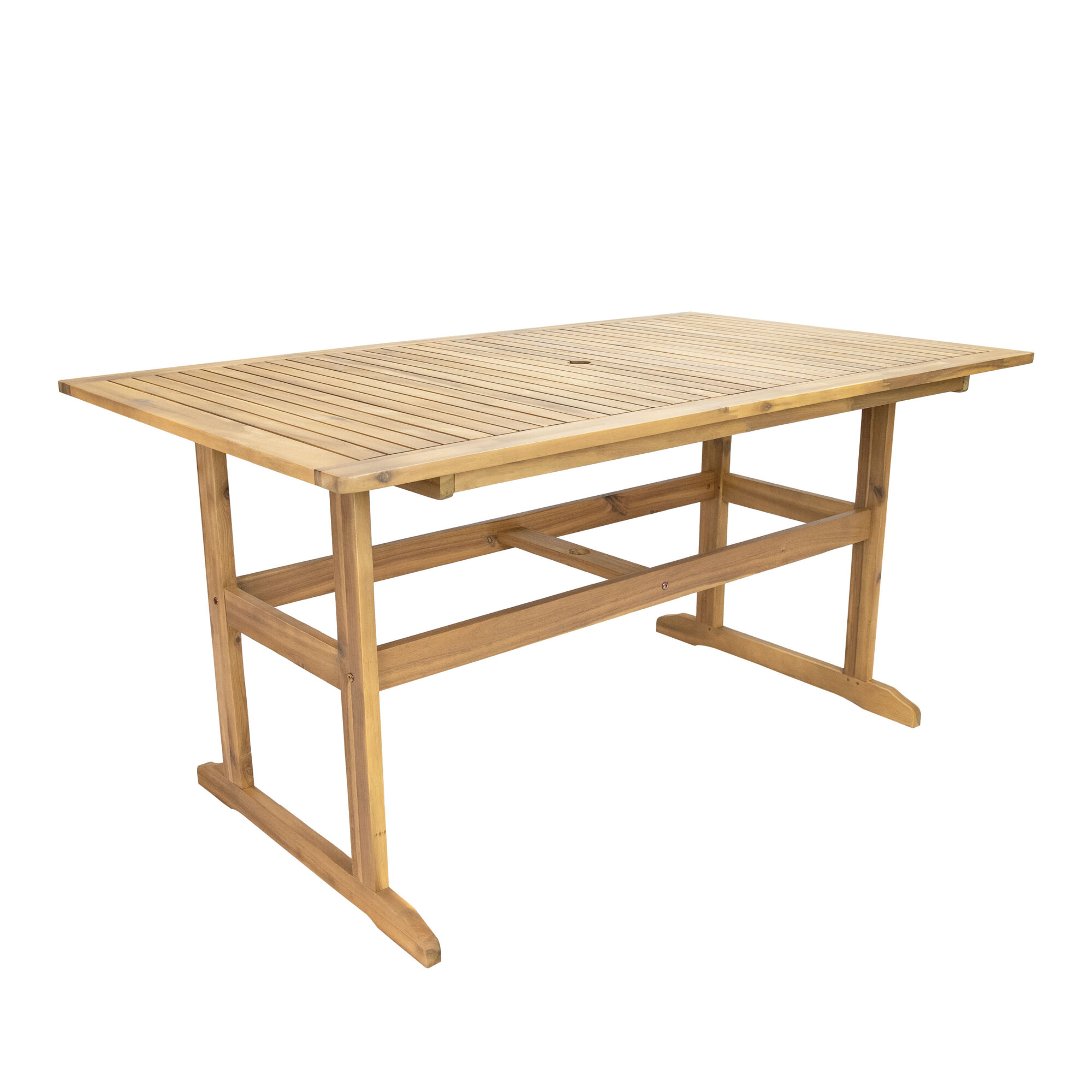 Sunnydaze Decor Hatteras Acacia Wood Outdoor Dining Table — 57in., Natural Oil Finish, Umbrella Hole, Model# BOD-6251