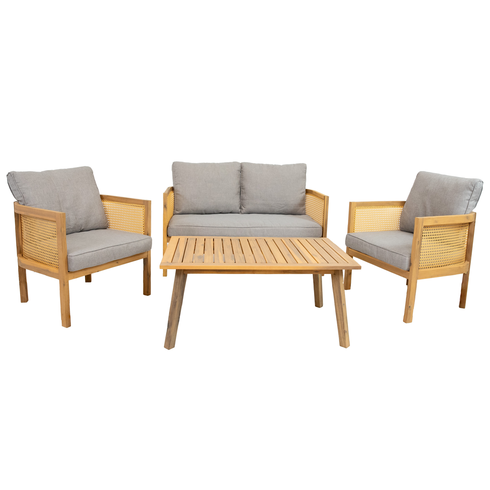 Sunnydaze Decor Sanibel 4-Piece Patio Conversation Set — Gray, Acacia Frame, Polyethylene Wicker, Model# CRT-6561
