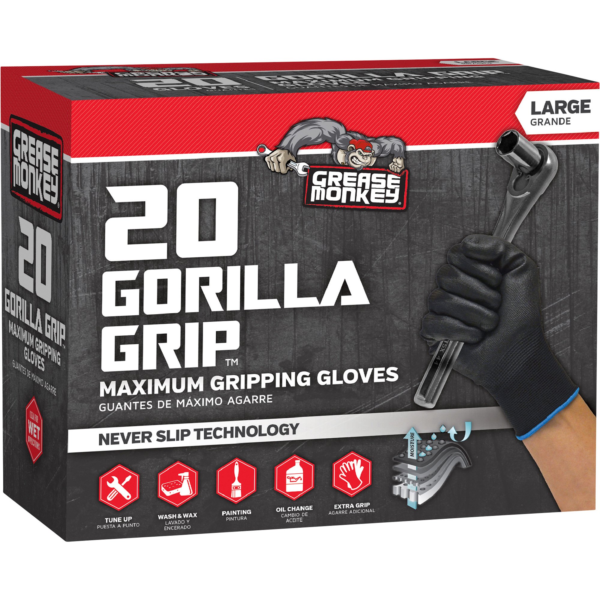 Grease Monkey Men's Gorilla Grip Never Slip Gloves - Large, Model