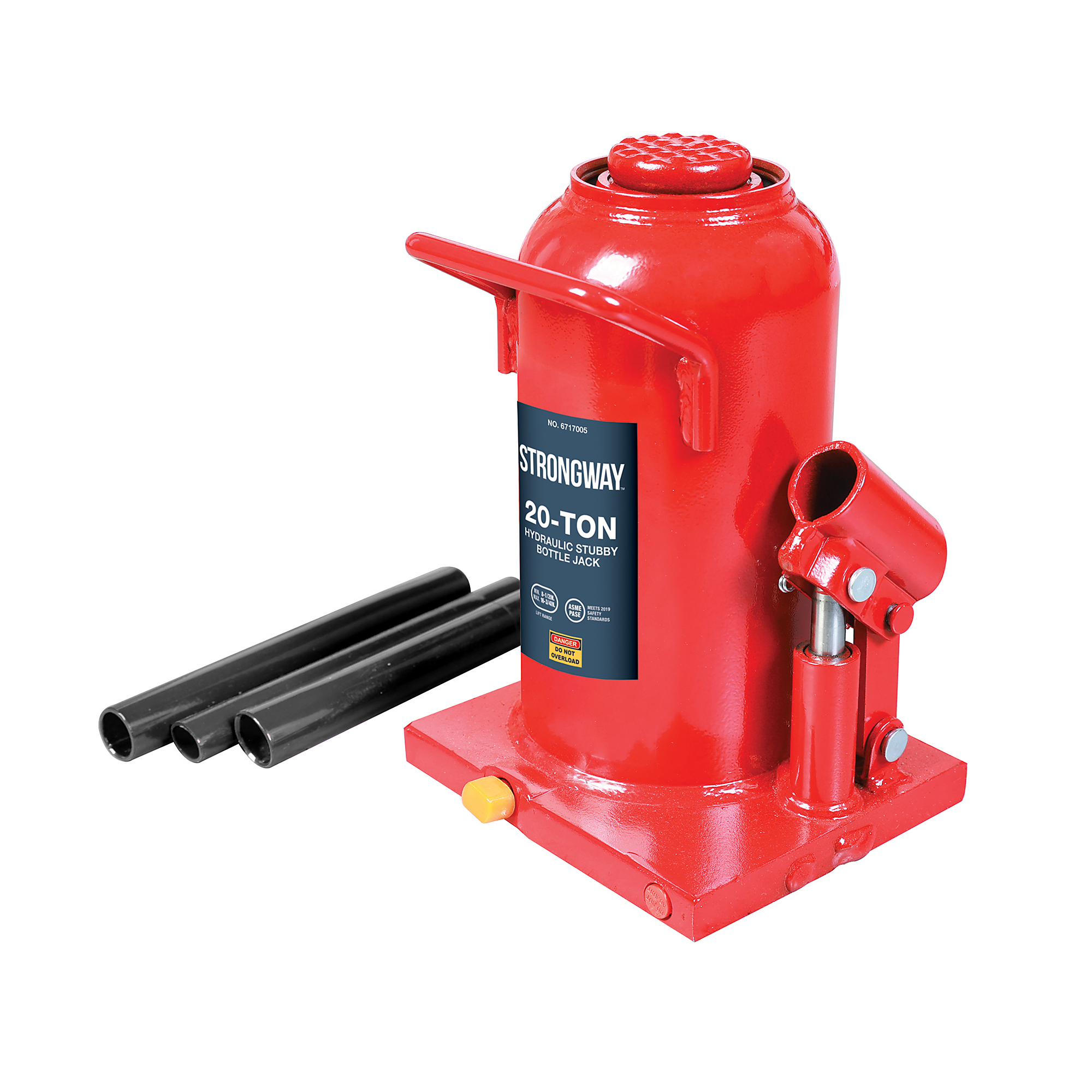 Strongway 20-Ton Hydraulic Bottle Jack, 8.66in.–16.54in. Lift Range, Steel Shop Jack