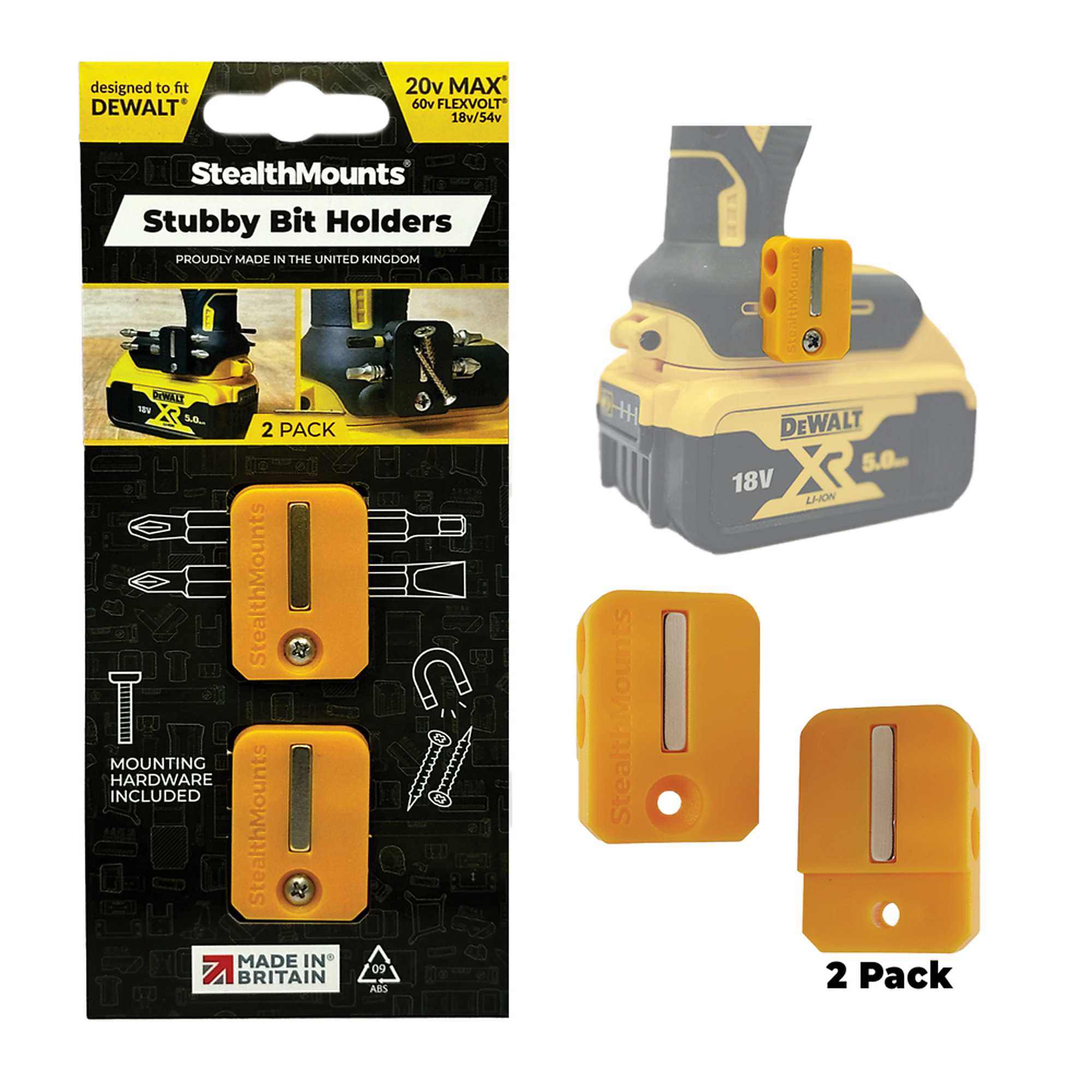 Stubby Bit Holder compatible with DeWalt (2 Pack)