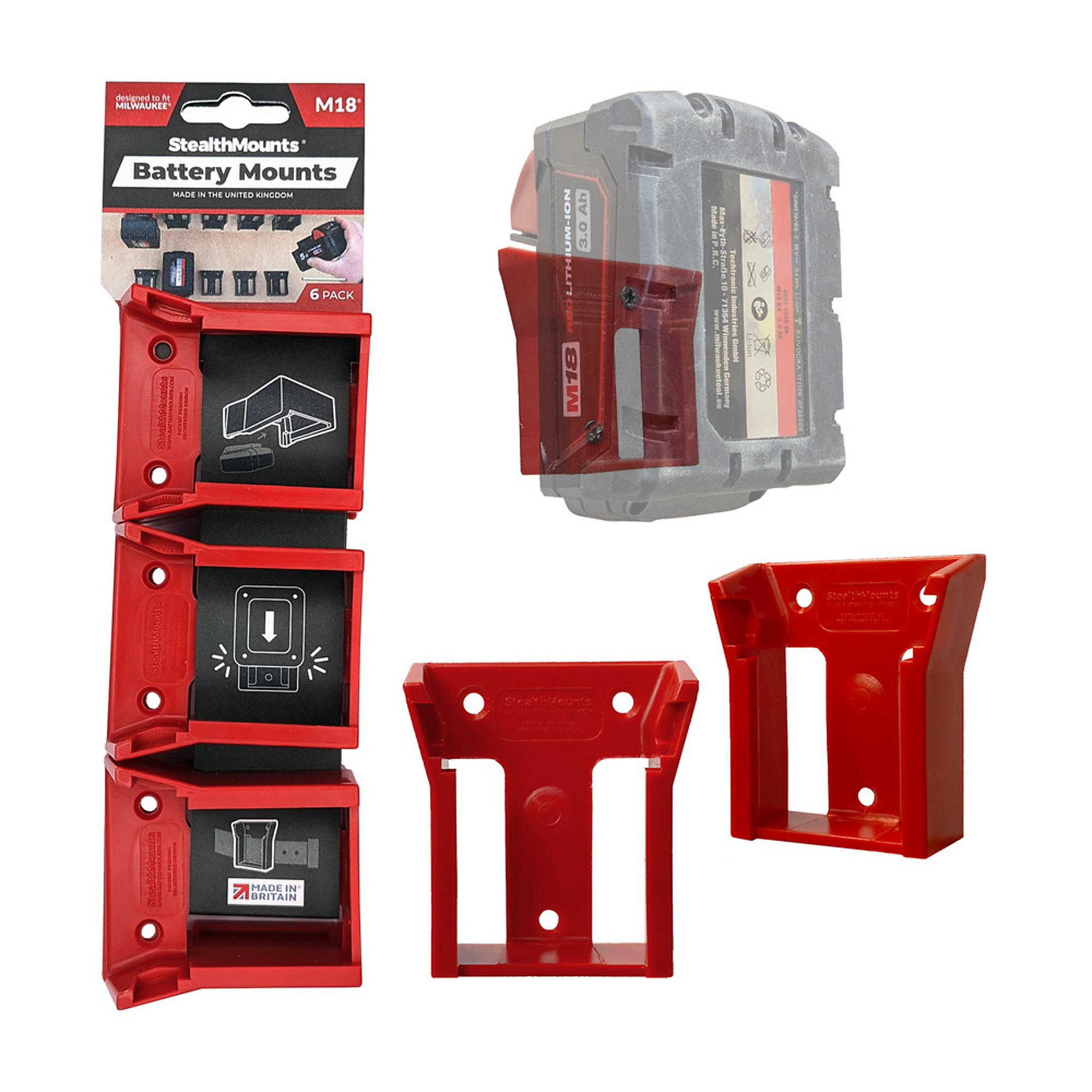 Battery Mounts compatible with Milwaukee M18  (6 Pack)