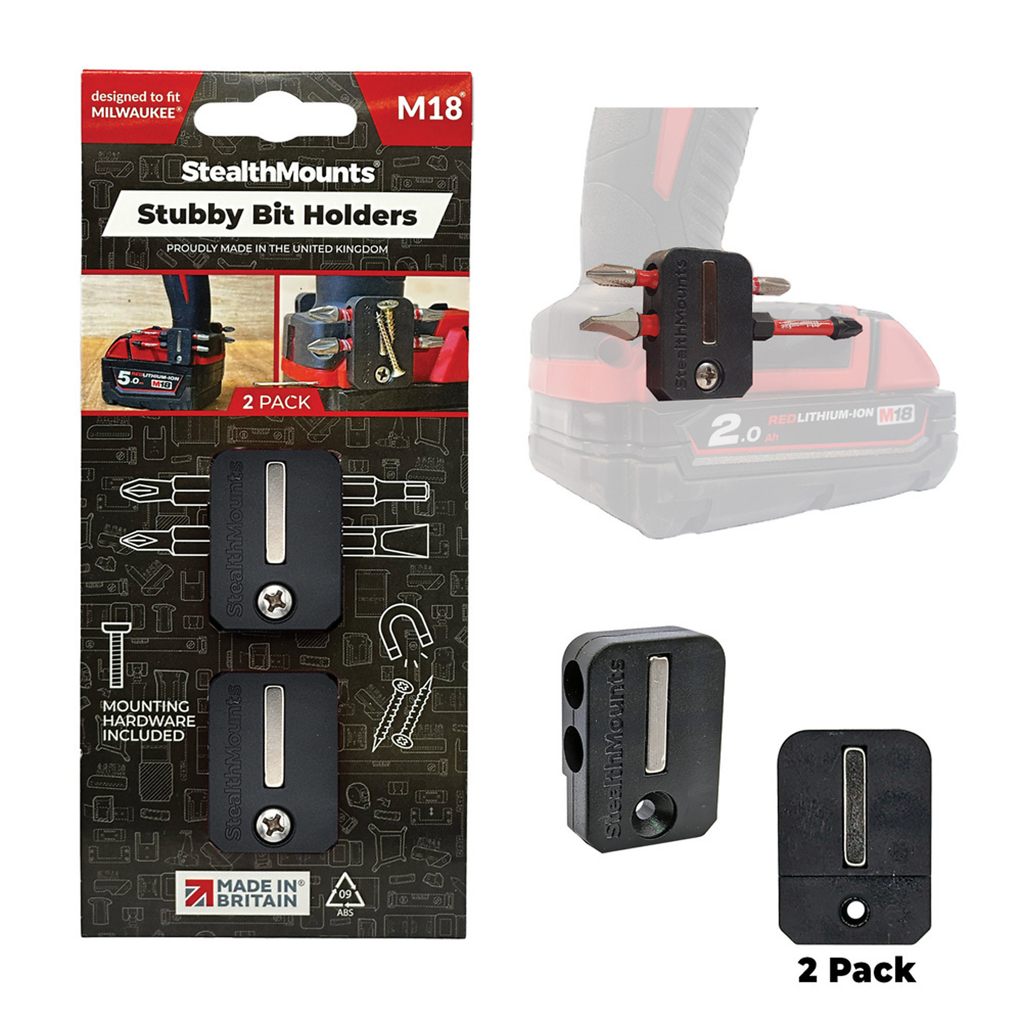 Stubby Bit Holder compatible with Milwaukee M18 (2 Pack)