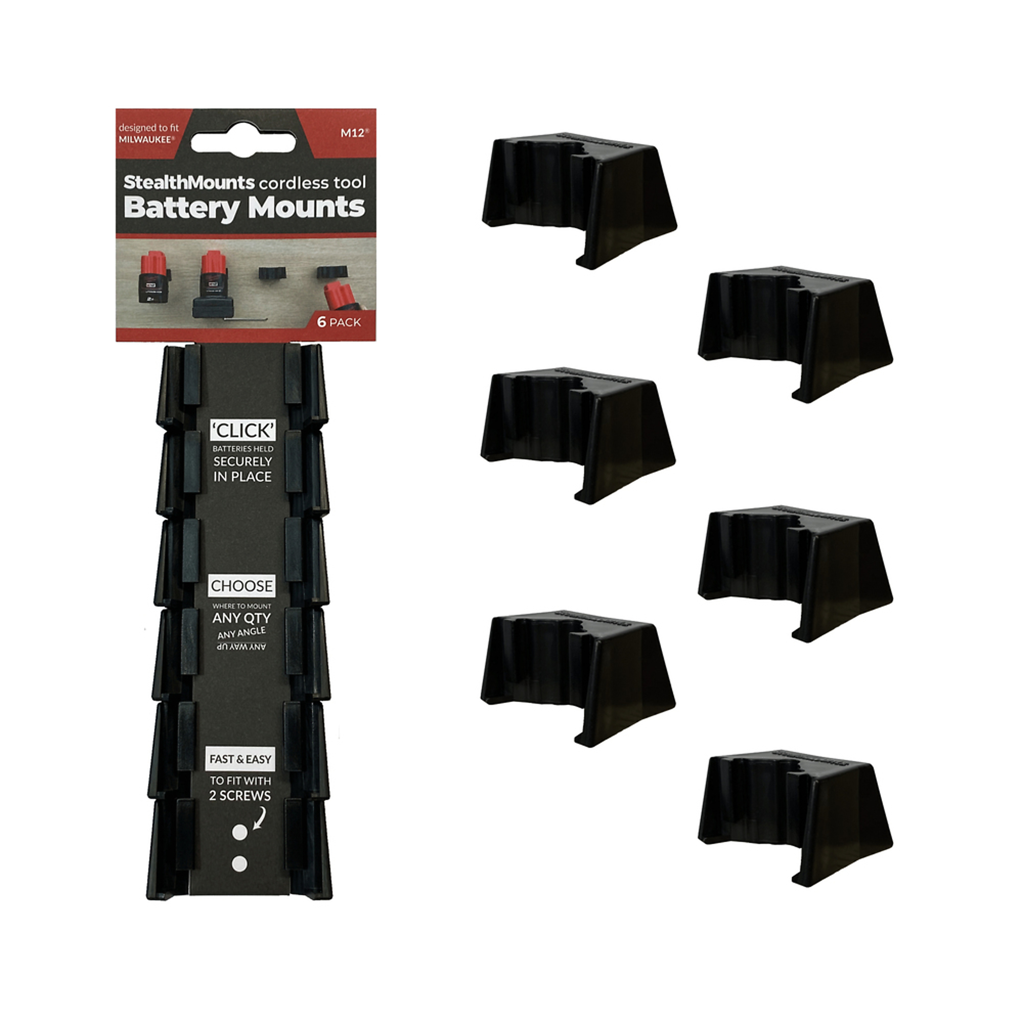 Battery Mounts compatible with Milwaukee M12  (6 Pack)