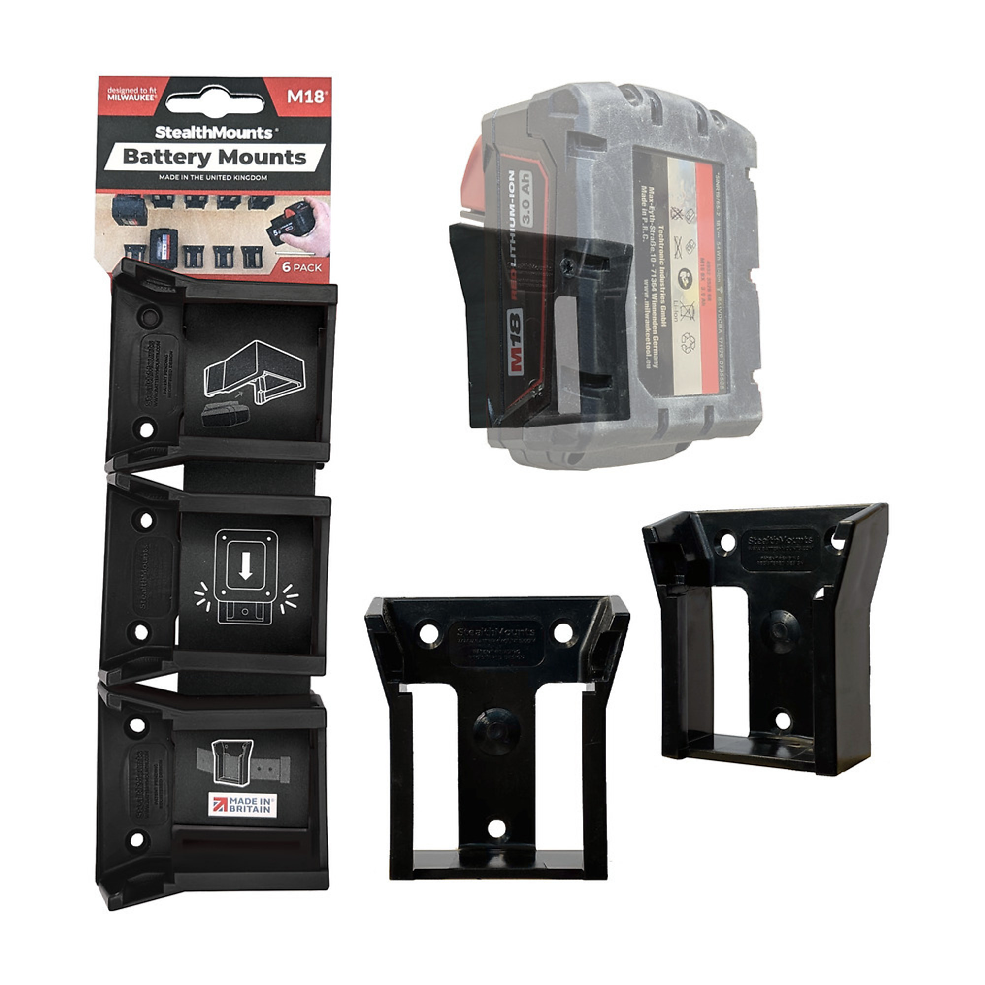 Battery Mounts compatible with Milwaukee M18  (6 Pack)