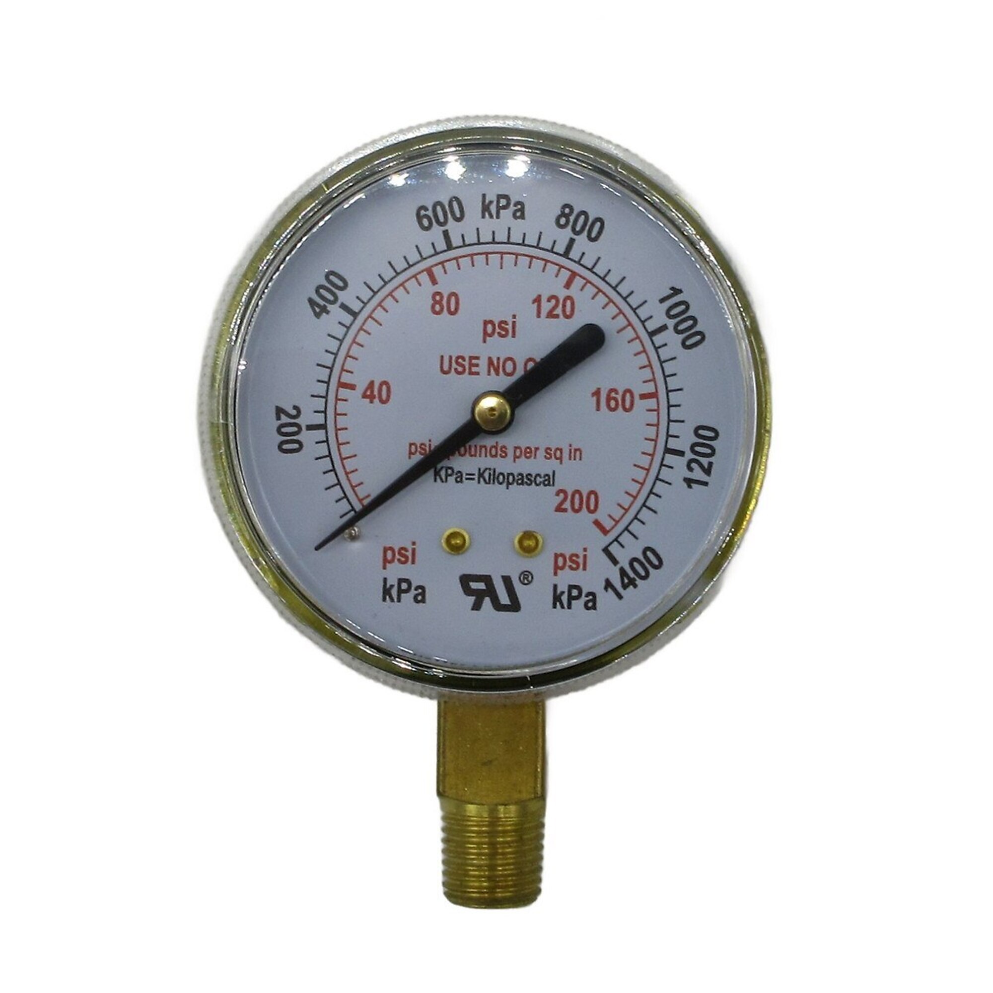 XTRweld Pressure Gauge — 2.5in., Brass, 200 PSI/kPa, UL Listed, Poly Lens, Bottom Mount, Model# XTRPG25200