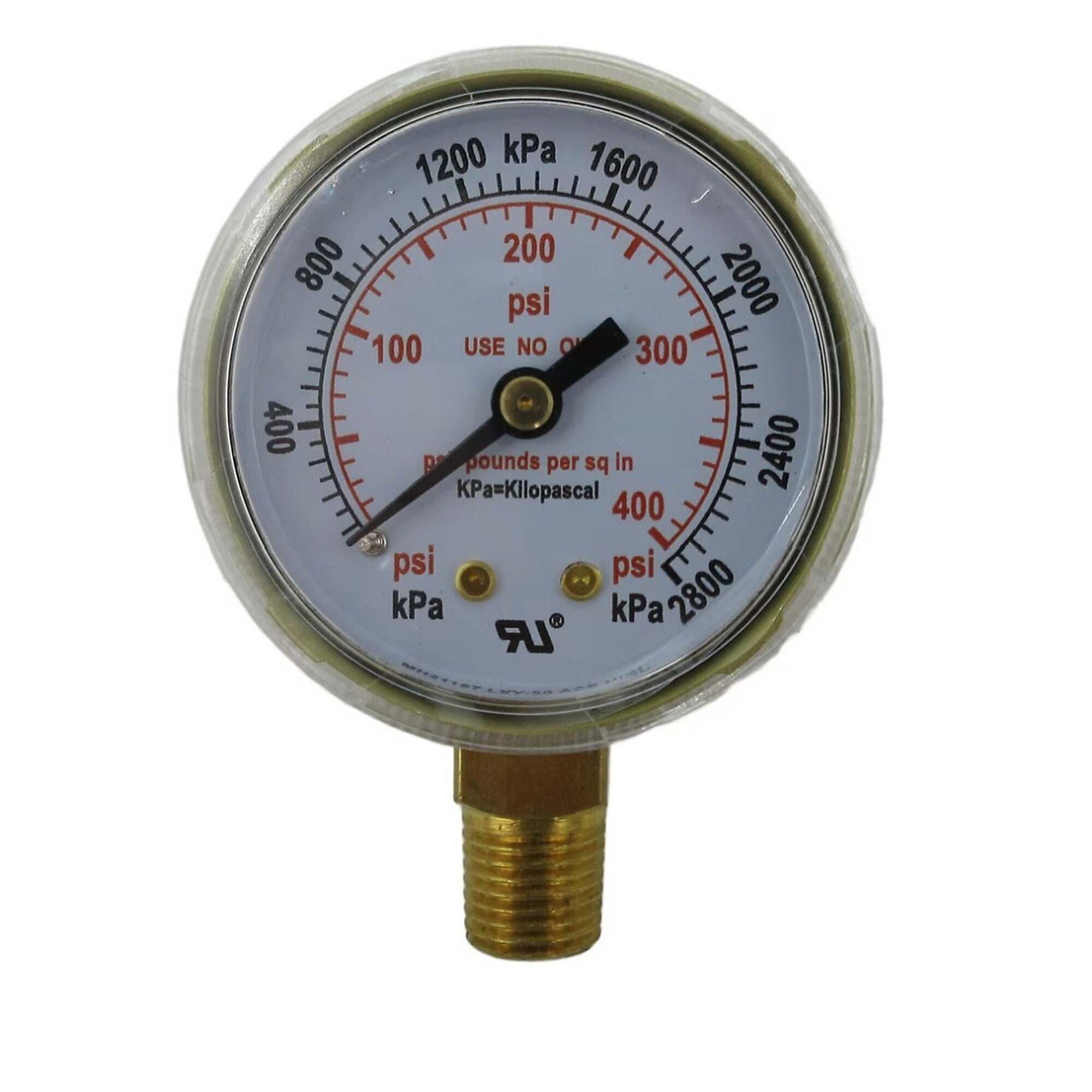 XTRweld Pressure Gauge — 2in., Brass, 400 PSI/kPa, UL Listed, Polycarbonate Lens, Bottom Mount, Model# XTRPG20400