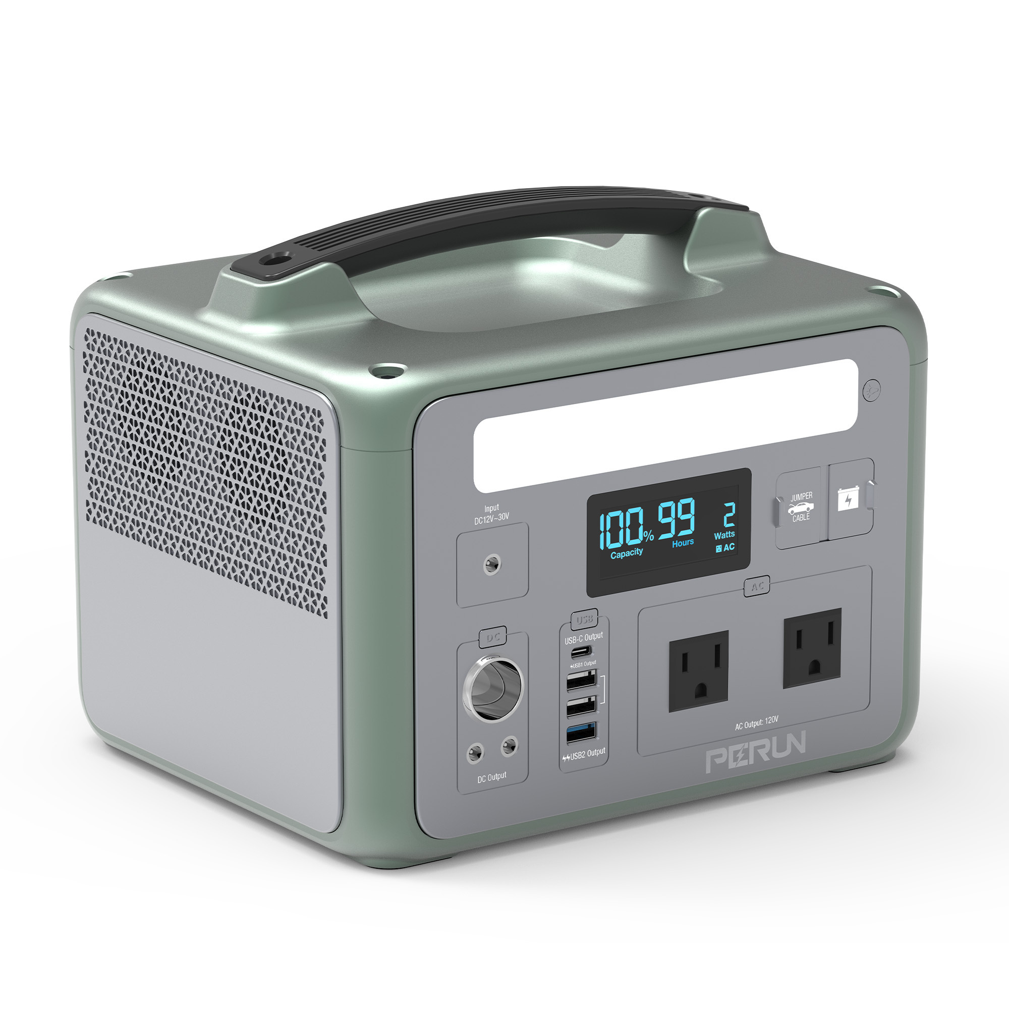 Perun 12V Power Station, 600 Watt Continuous, 1200 Watt, LCD Screen, Model #PB-20