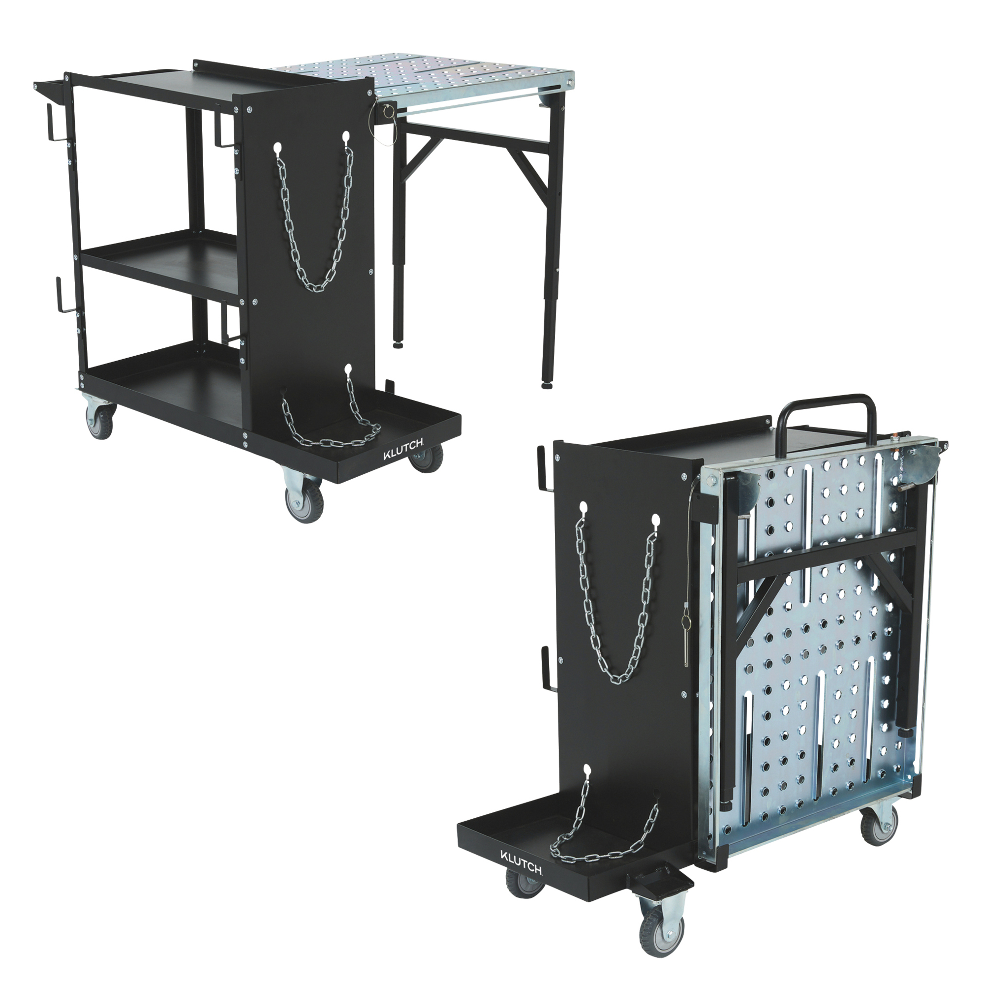 Klutch 3-Tier Welding Cart and Table Combo, 200-Lb. Capacity, Heavy-Duty 16-Ga. Steel, Gas Bottle Chains, Locking Casters, MIG & Flux-Core Welder Cart