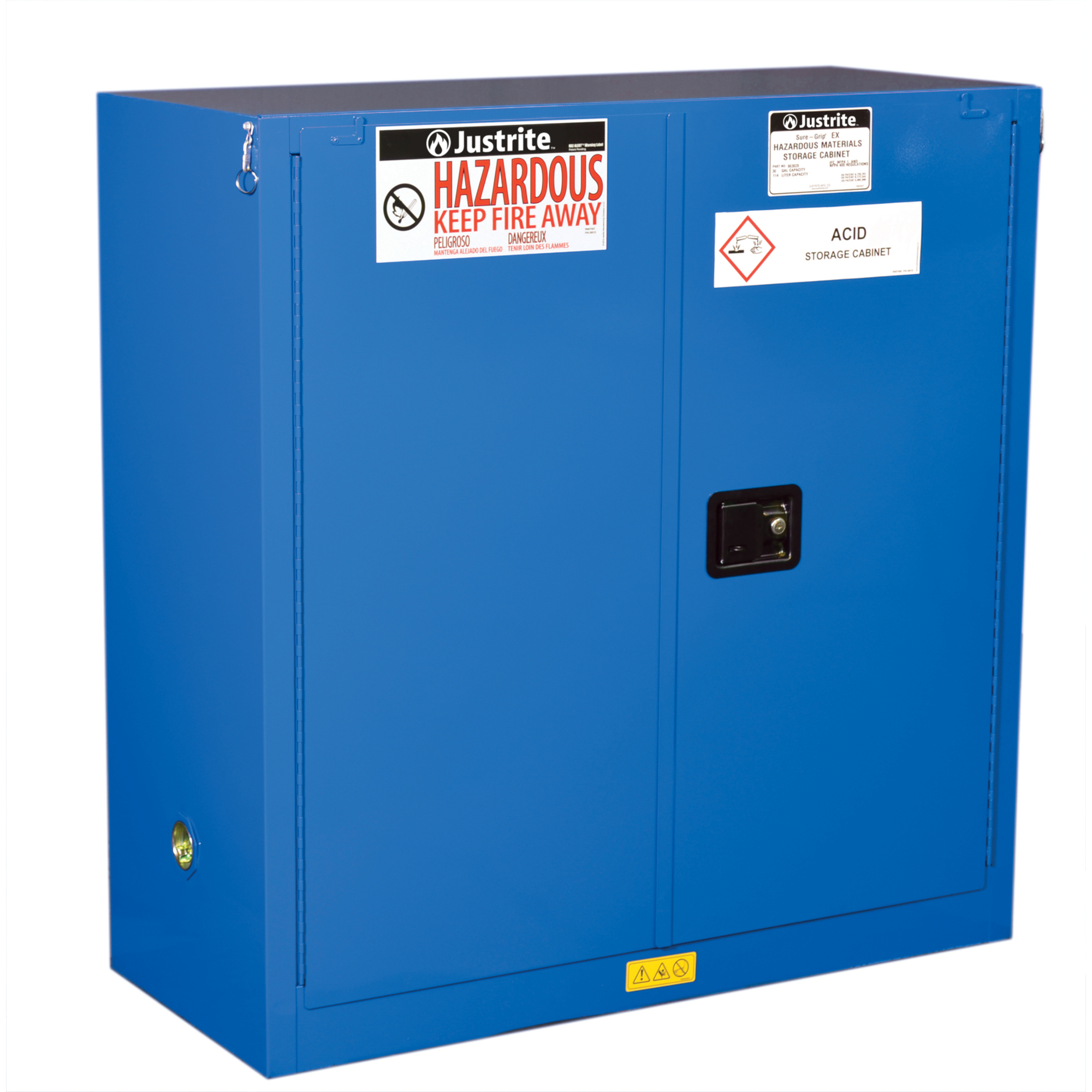 Justrite Hazardous Material Cabinet — 30 Gallon, 2 Door, 1 Shelf, Self-Close, ChemCor, Royal Blue, Model# 8630282