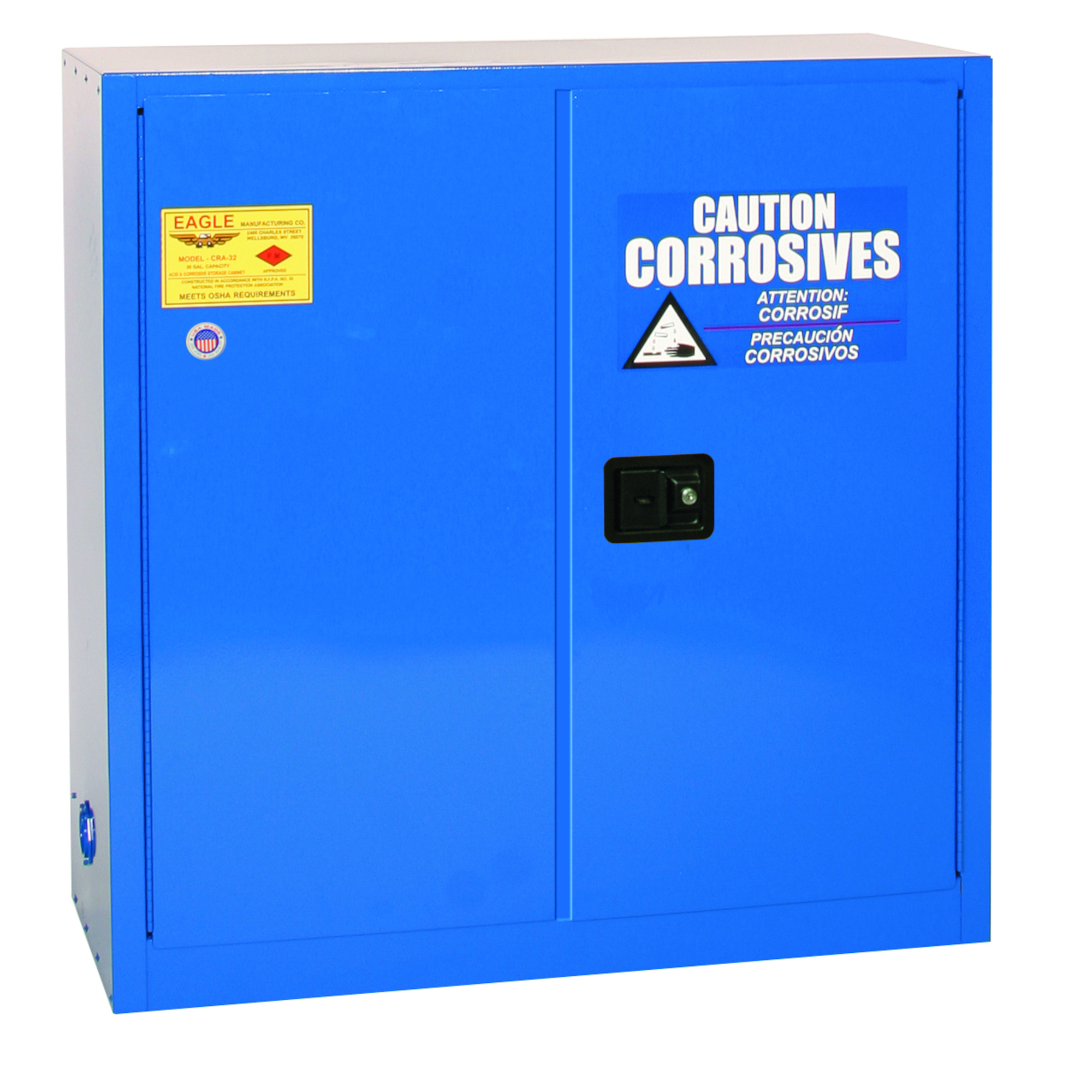 Eagle Acid Corrosive Safety Cabinet — 30 Gallon, 1 Shelf, 2 Sliding Self-Close Doors, 18-Gauge Steel, Blue, Model# CRA30X