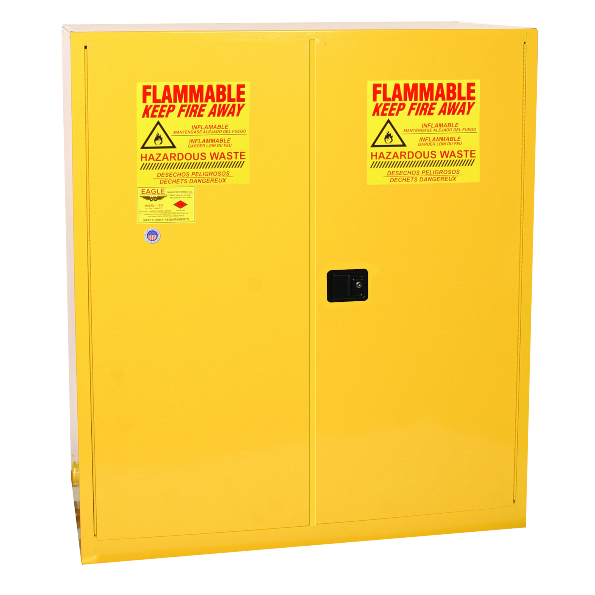 Eagle Haz-Mat Safety Cabinet — 110 Gallon, 2 Drum, Vertical, 1 Shelf, 2 Door, Manual Close, Yellow, Model# HAZ1955X