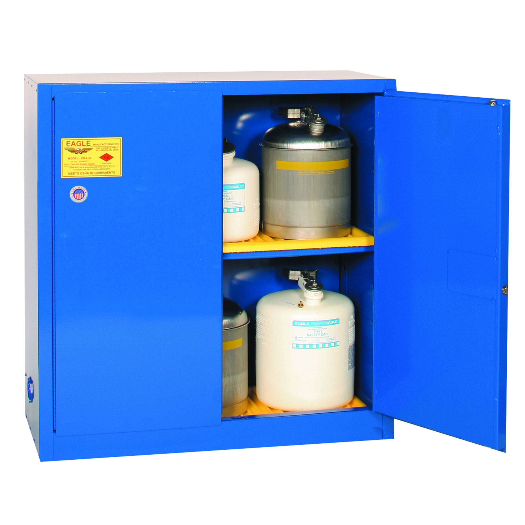 Eagle Corrosive Safety Cabinet — 30 Gallon, Manual Close, 2 Door, 1 Shelf, Blue, Model# CRA32X