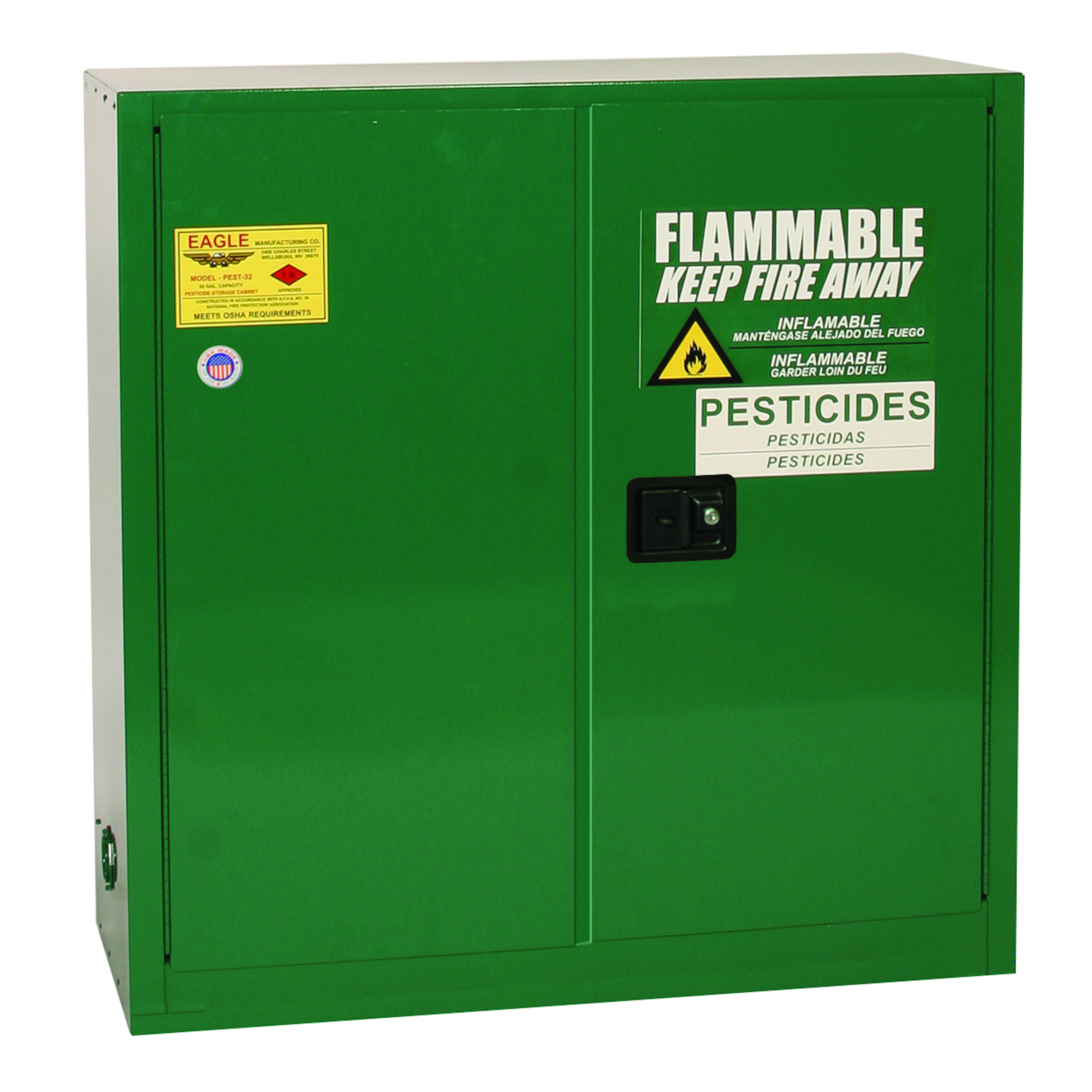 Eagle Pesticide Safety Cabinet — 30-Gallon, 1 Shelf, 2 Door, Self-Closing, Green, Model# PEST3010X