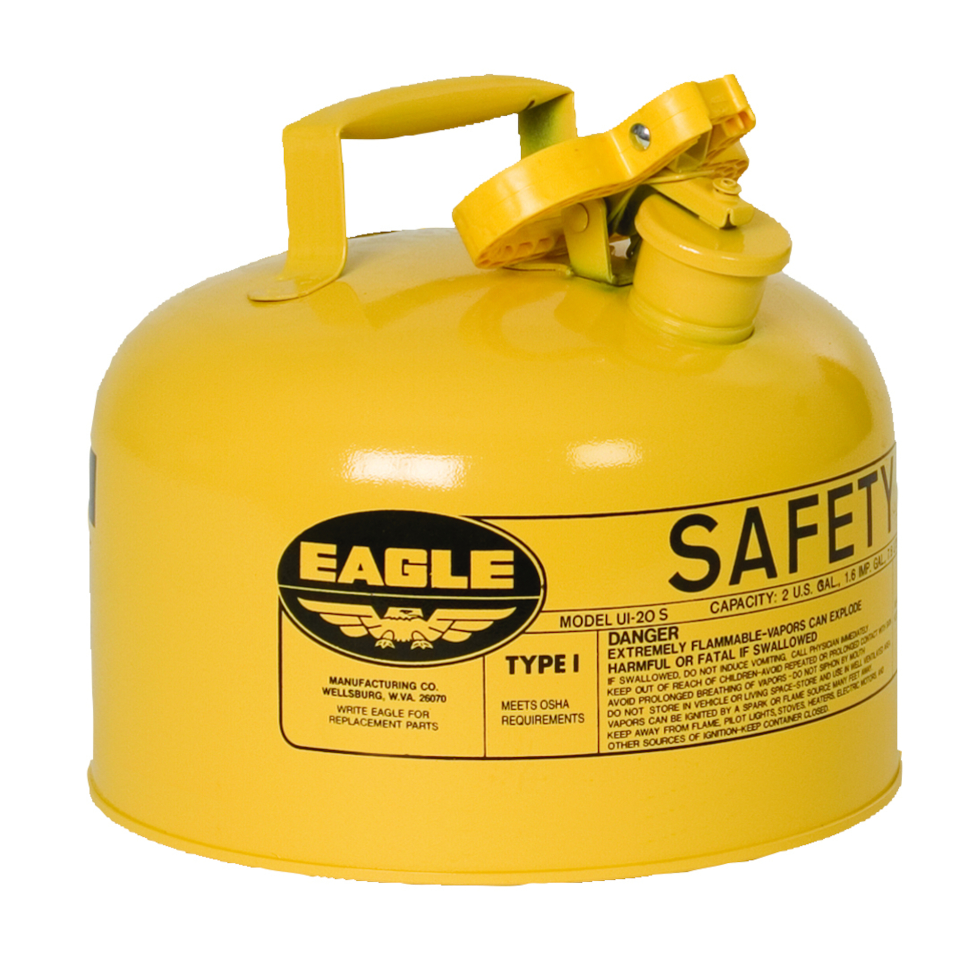 Eagle Steel Safety Can for Diesel — 2.5 Gallon, Type I, Flame Arrester, Yellow, Model# UI25SY