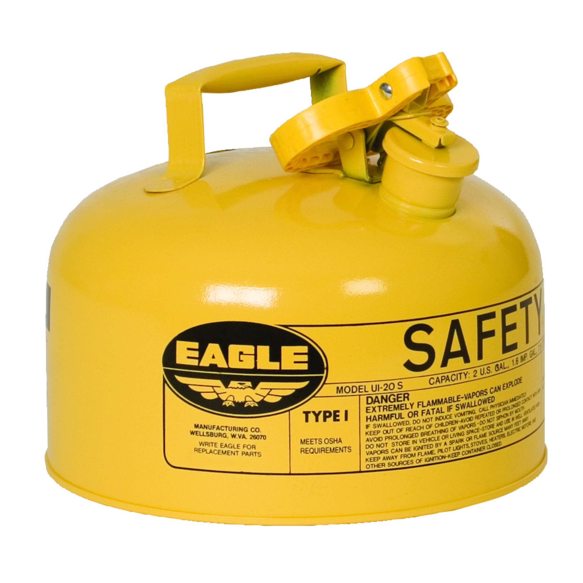 Eagle Type I Steel Safety Can for Diesel — 2 Gallon, Flame Arrester, Yellow, Model# UI20SY