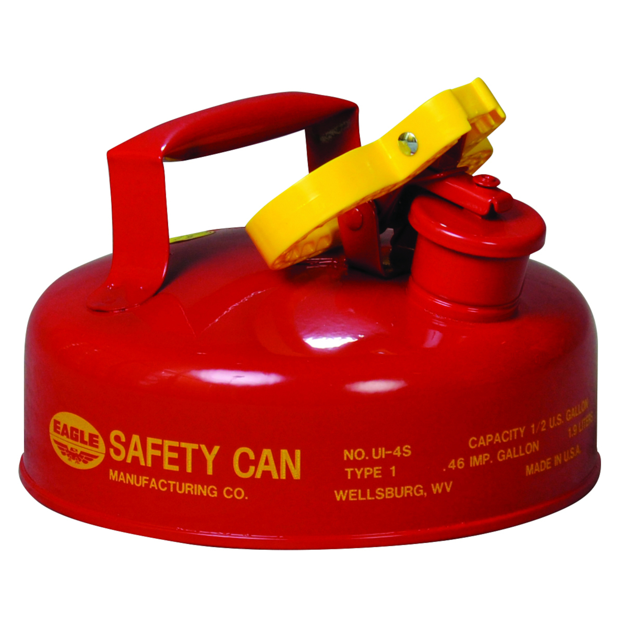 Eagle Type I Steel Safety Can for Flammables — 2 Quart, Flame Arrester, Red, Model# UI4S