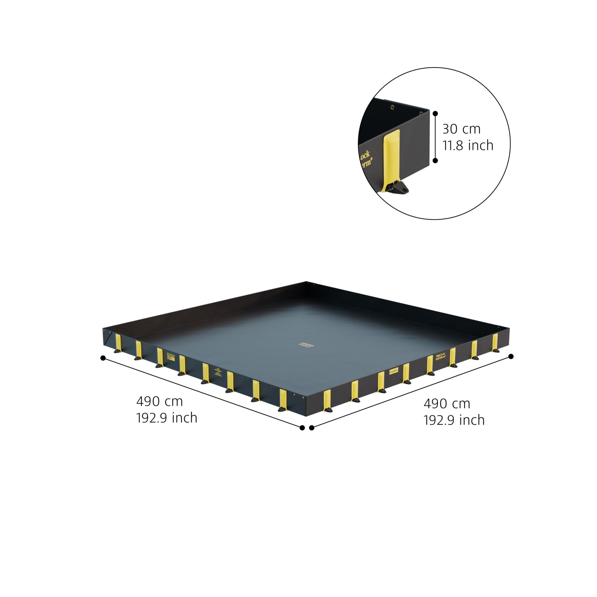 Justrite Rigid-Lock QuickBerm — 16ft. x 16ft. x 12in., 1910-Gallon Capacity, Drive-Over, Black, Model# 28528