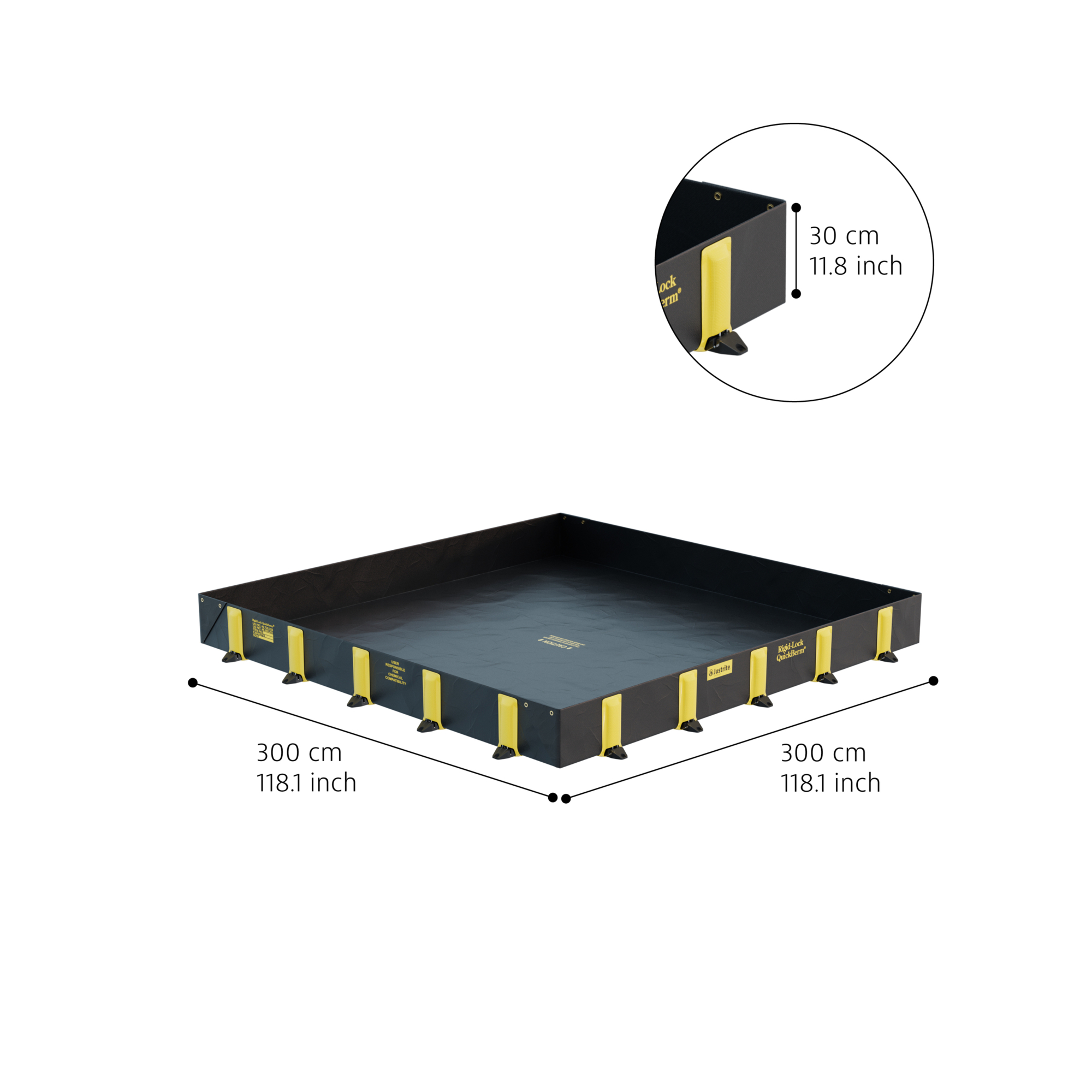 Justrite Rigid-Lock QuickBerm — 10ft. x 10ft. x 12in., 745-Gallon Capacity, Drive Over, Black, Model# 28519