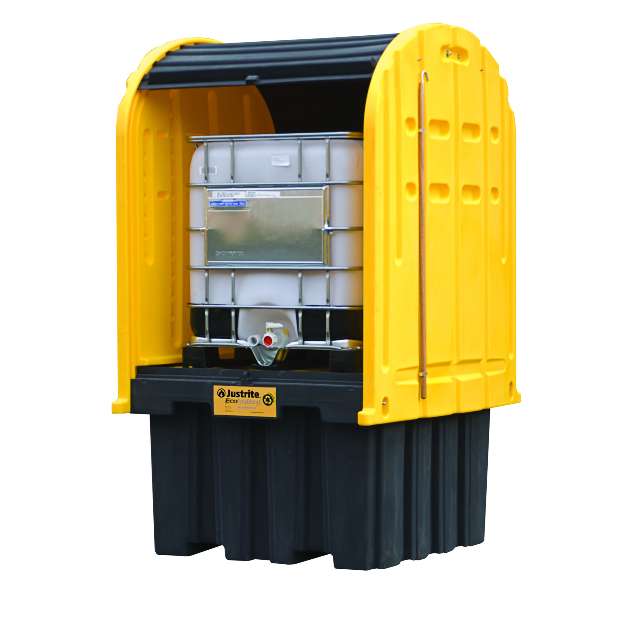 Justrite IBC Outdoor Shed — Rolltop Doors, Forklift Pockets, EcoPolyBlend, Model# 28677