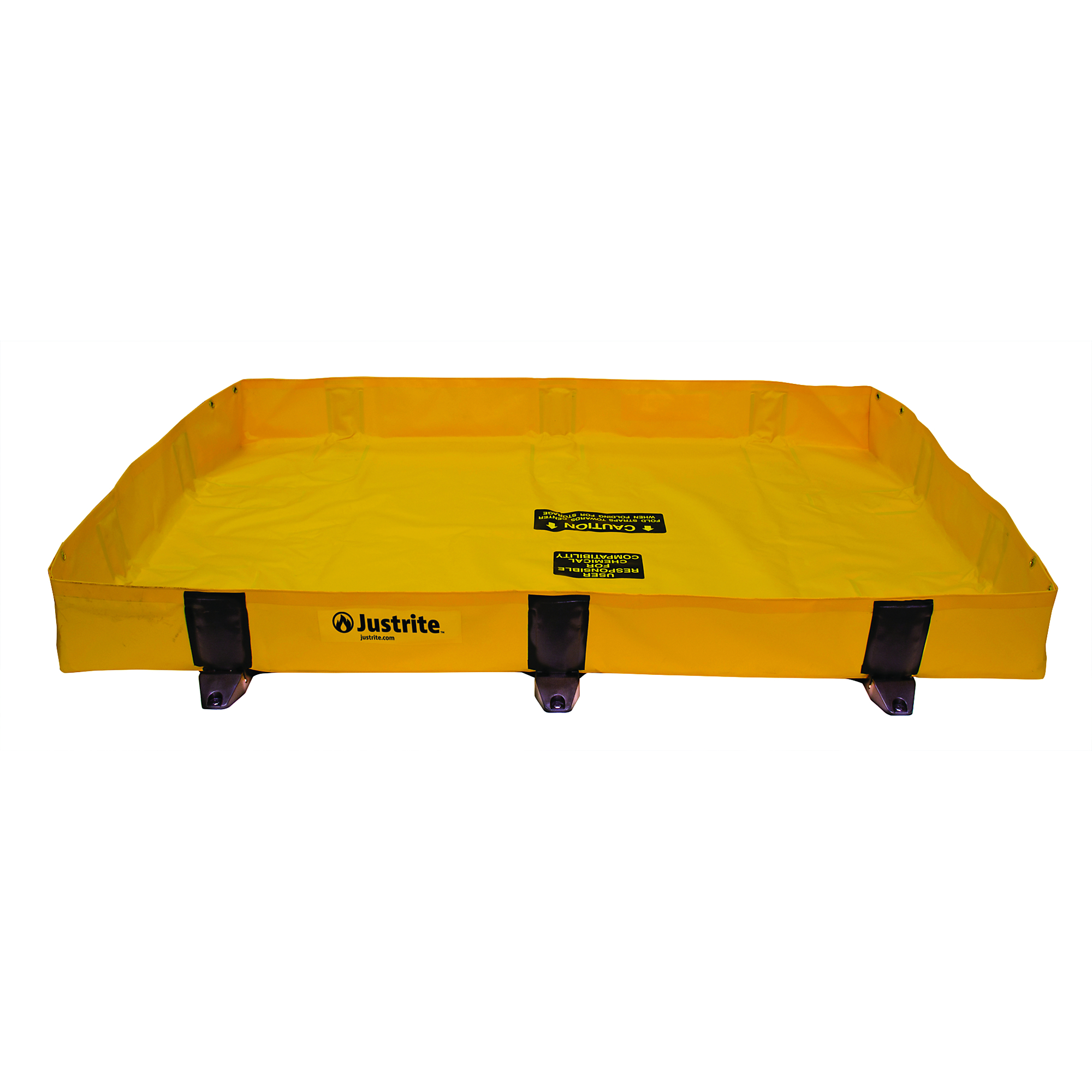 Justrite Folding Spill Containment Berm — 4ft. x 4ft. x 8in., 79-Gallon Capacity, Rigid-Lock QuickBerm Lite, Yellow, Model# 28370
