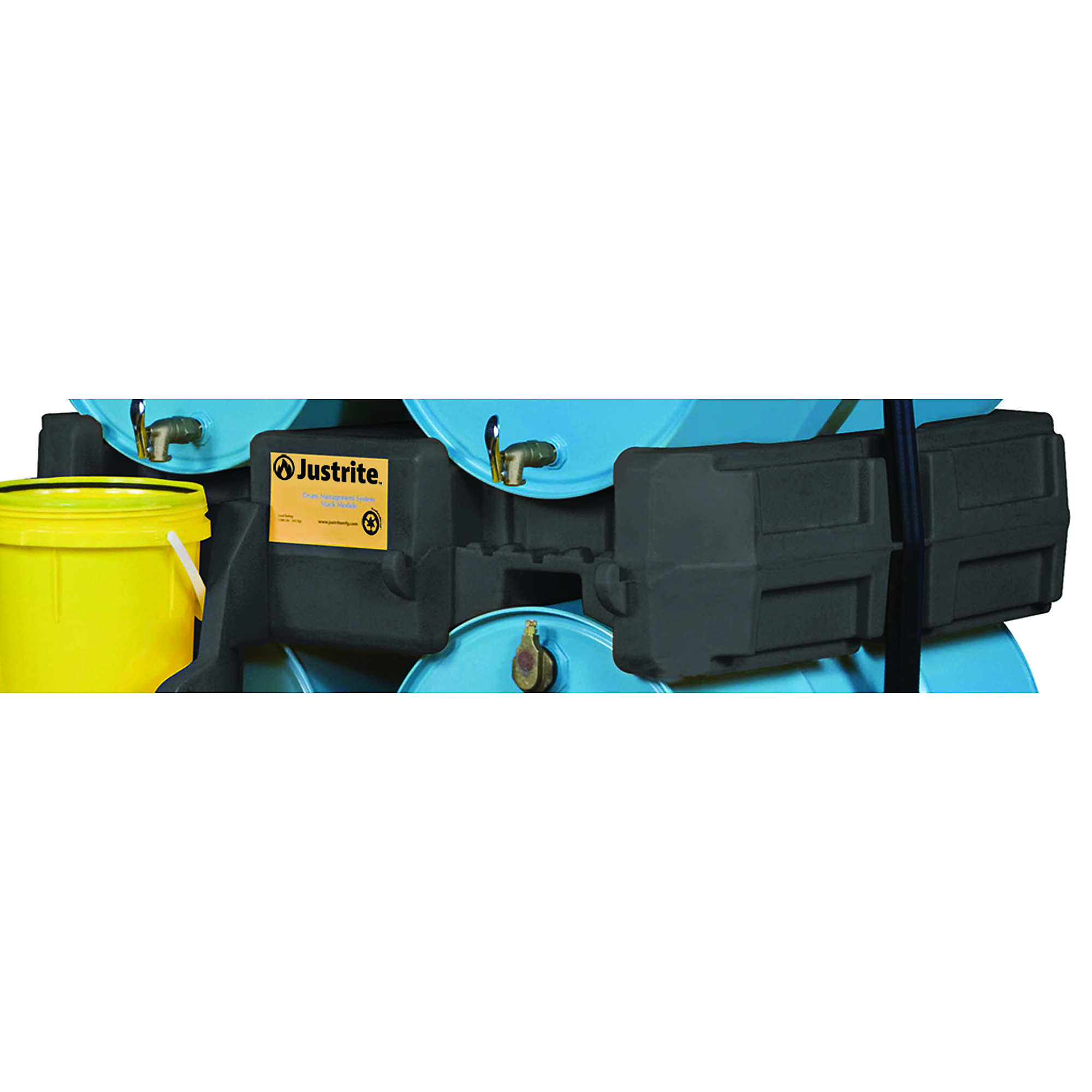 Justrite Stack Module for Drum Management System — Holds Two Drums, 680kg Capacity, EcoPolyBlend, Black, Model# 28669