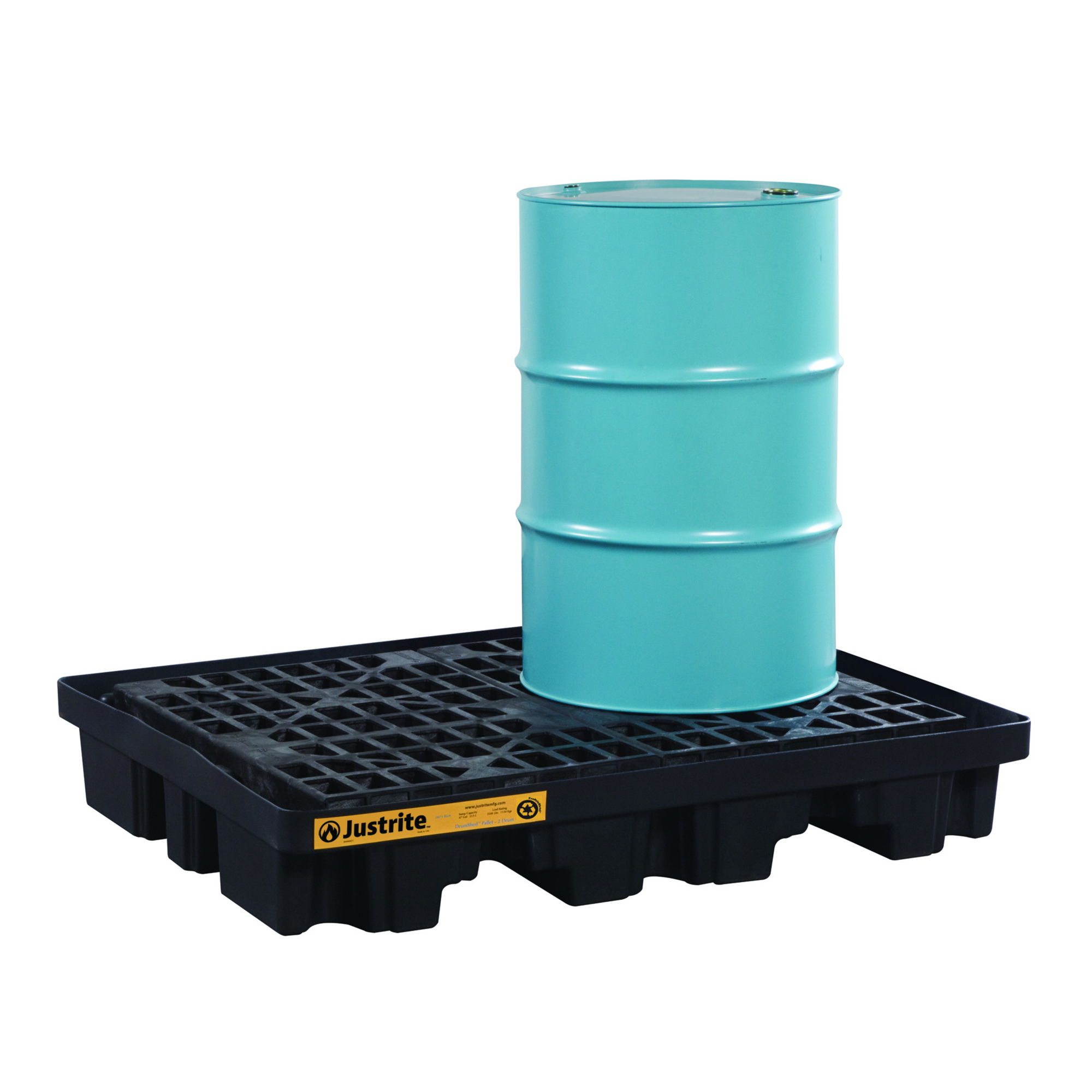 Justrite 2-Drum Low Line Plastic Pallet — EcoPolyBlend, Leakproof, Black, Model# 28672