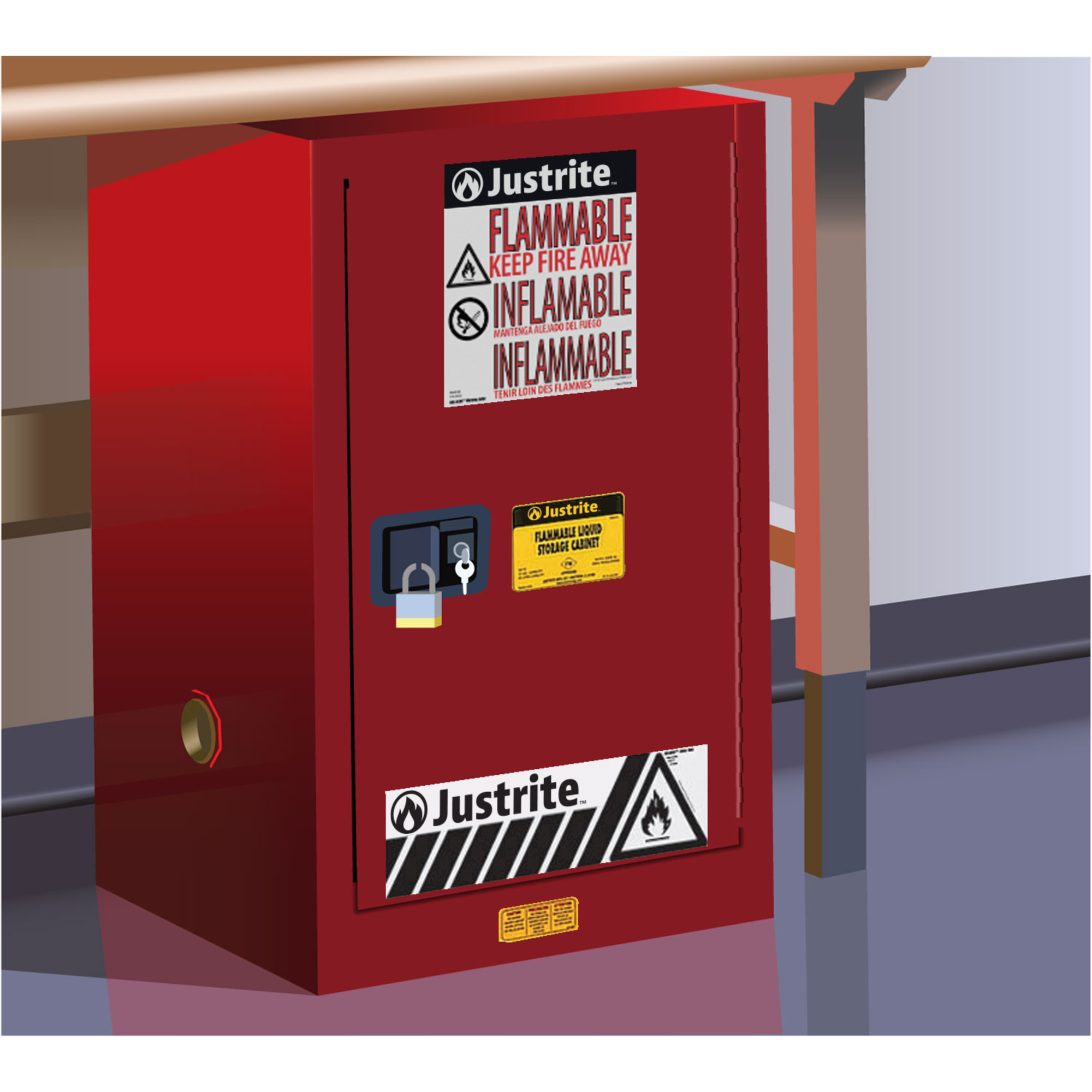 Justrite Sure-Grip EX Compac Flammable Cabinet — 12 Gallon, 1 Shelf, 1 Door, Self-Close, Red, Model# 891221