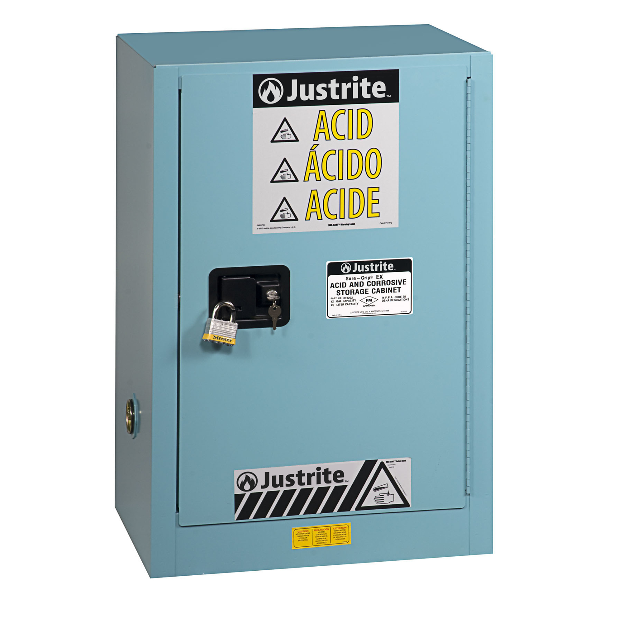 Justrite Steel Safety Cabinet for Corrosives/Acids — 15-Gallon, 1 Shelf, 1 Door, Manual Close, Blue, Model# 891502