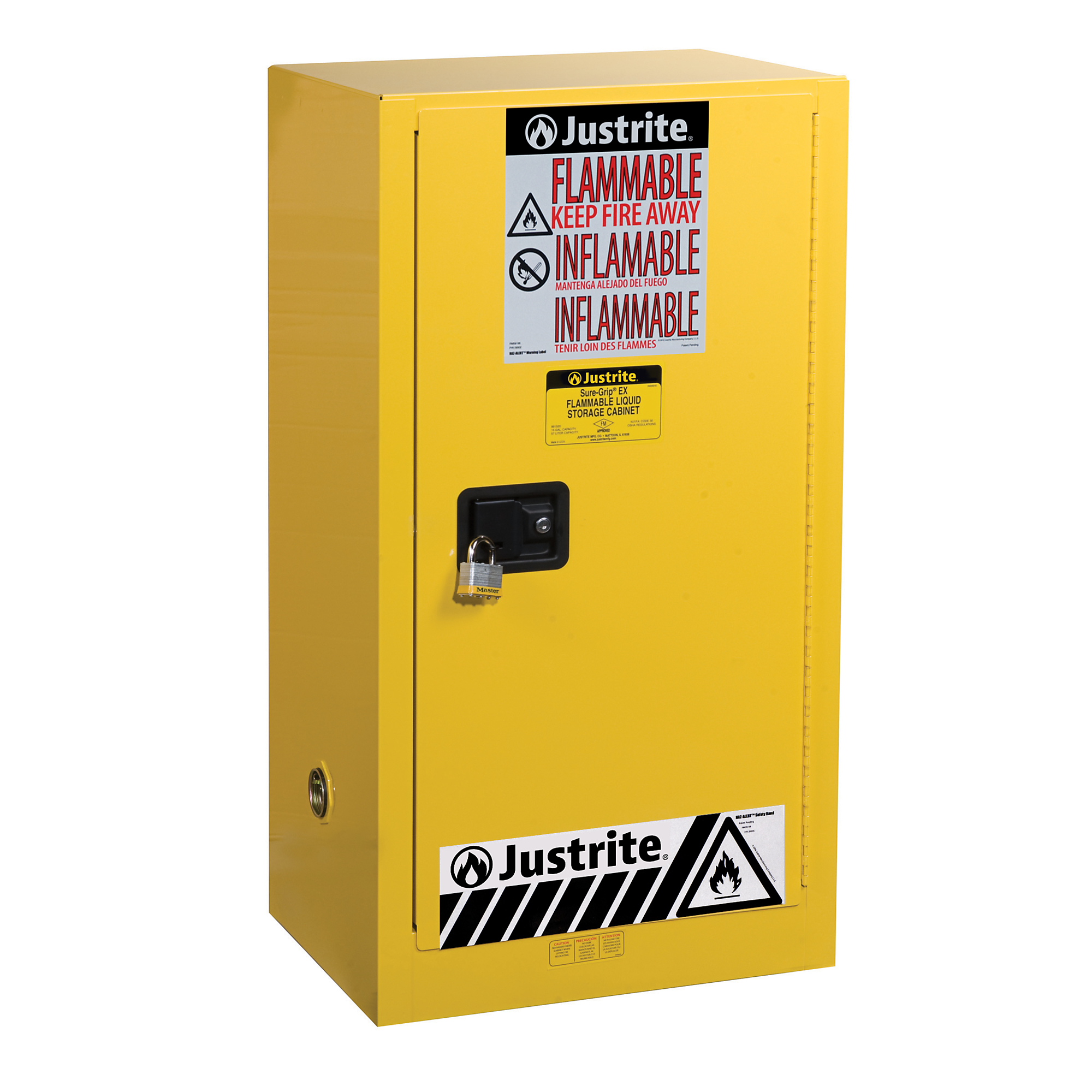 Justrite Paint Safety Cabinet — 20 Gallon, 2 Shelves, 1 Door, Manual Close, Yellow, Model# 891510