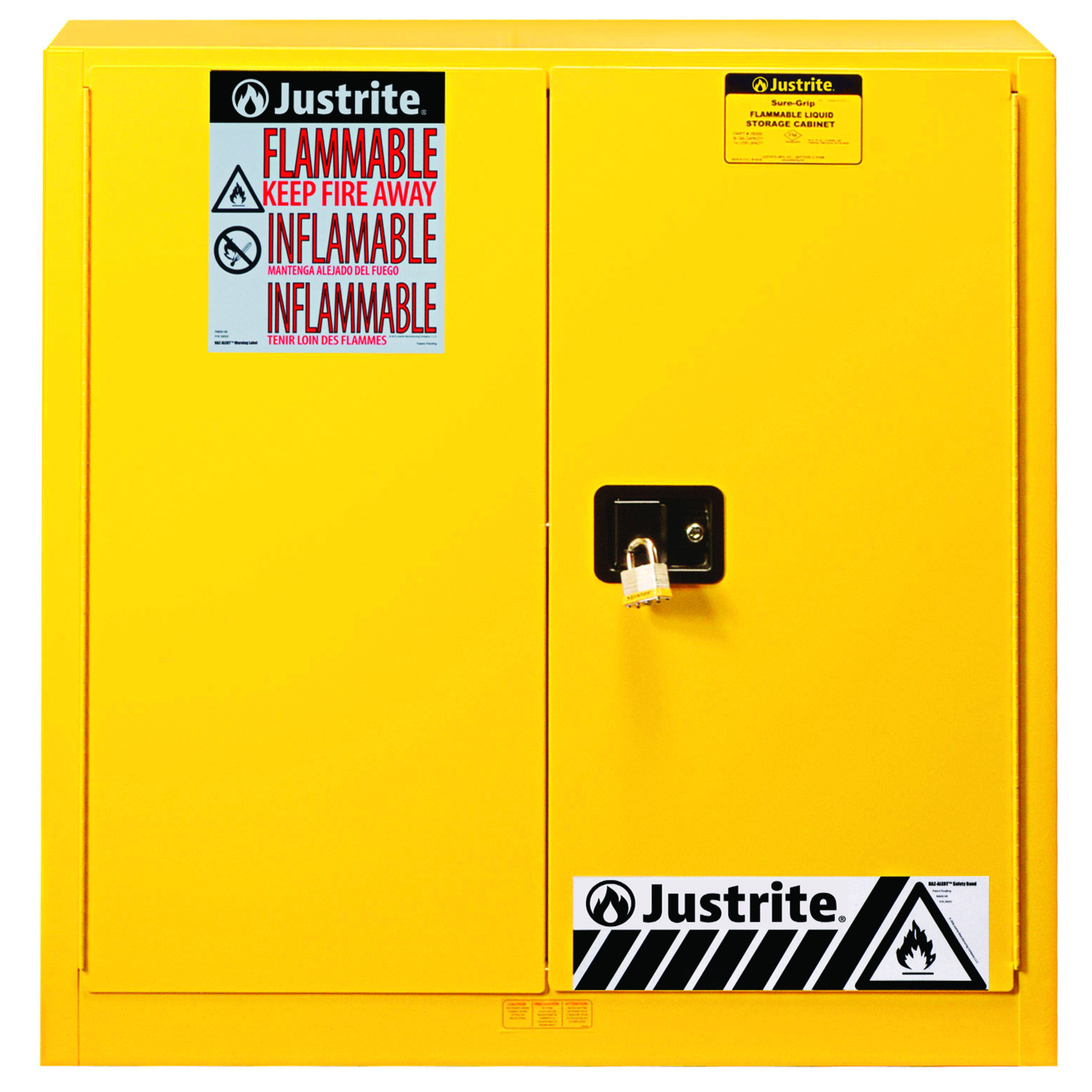 Justrite Paint Safety Cabinet — 40-Gallon, 3 Shelves, 2 Manual Close Doors, Sure-Grip EX, Yellow, Model# 893010