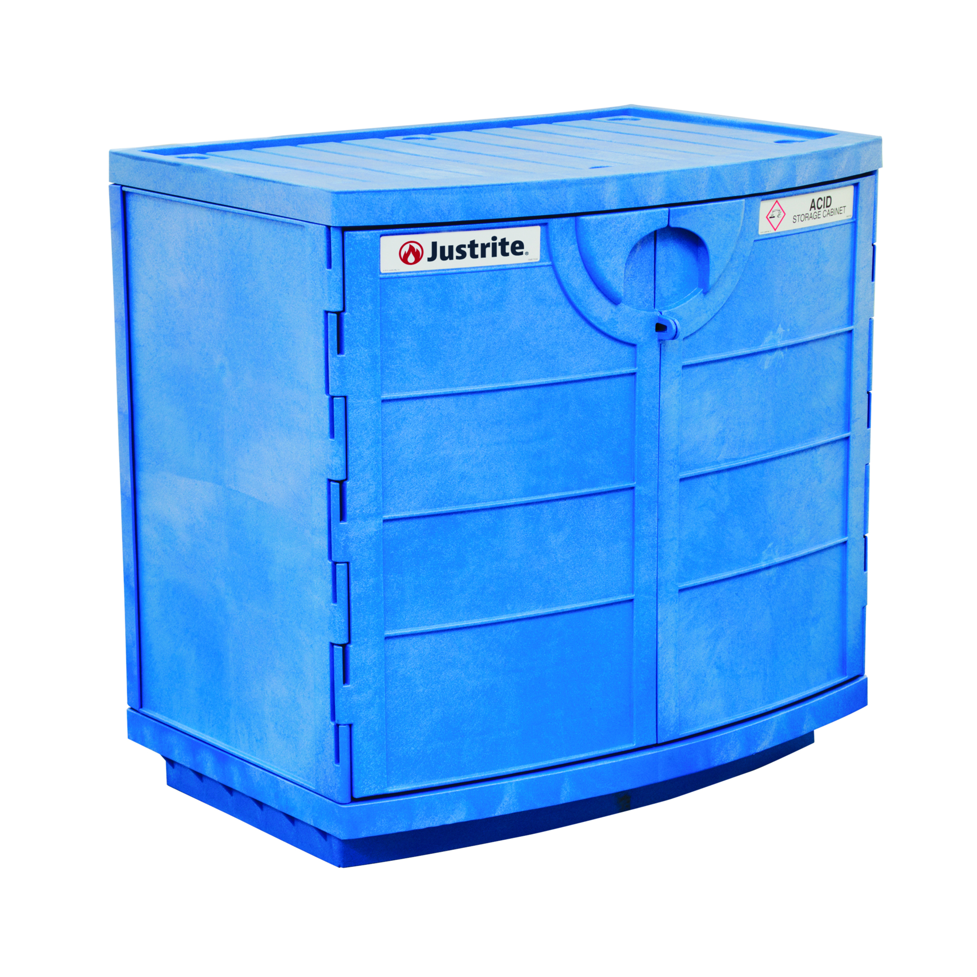 Justrite Plastic Safety Cabinet — Holds 36, 2.5-Liter Bottles, 1 Shelf, 2 Doors, Manual Close, Corrosives/Acids, Blue, Model# 24180