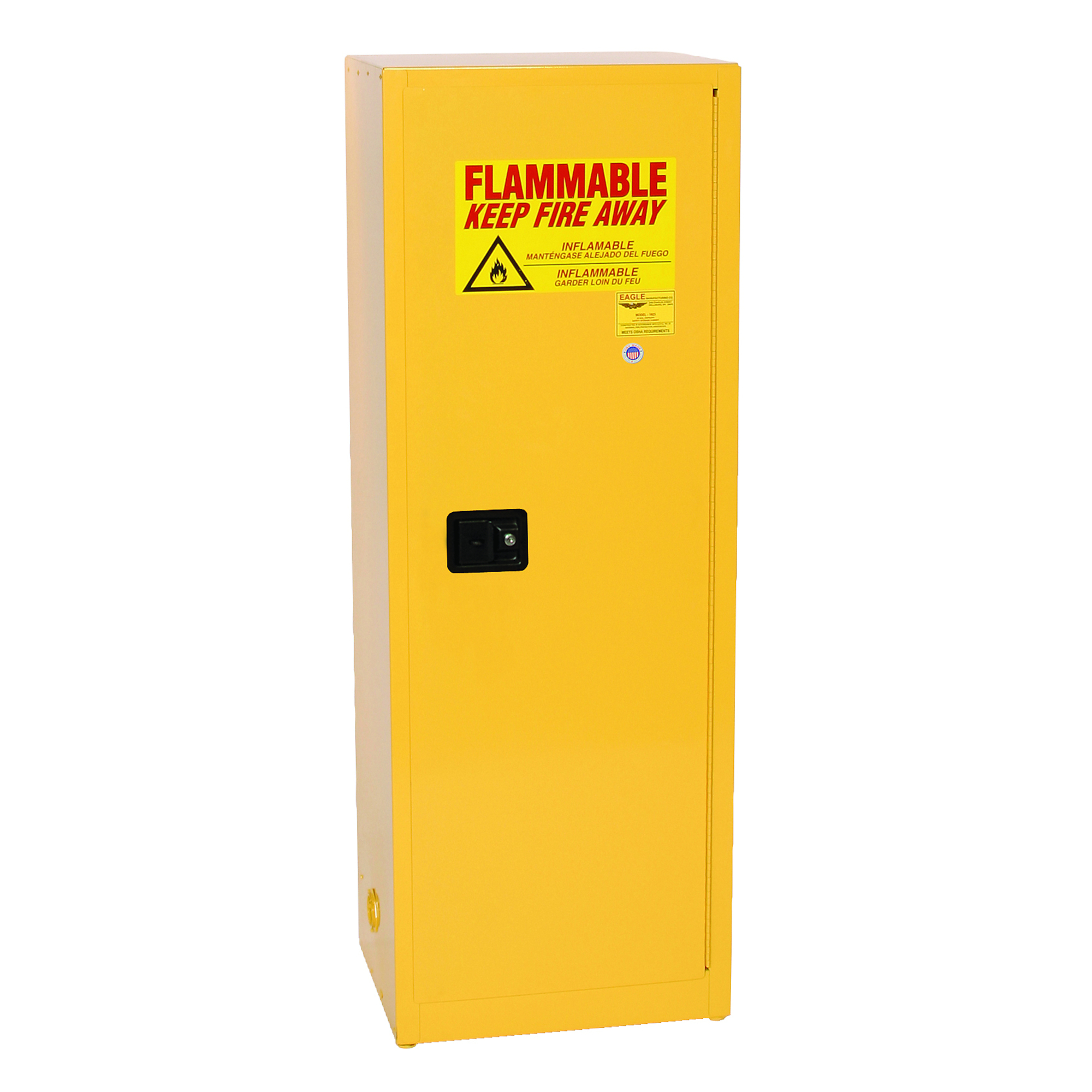 Eagle Fire Cabinet — 24 Gal., 3 Shelves, 1 Door, Manual Close, Yellow, Model# 1923X